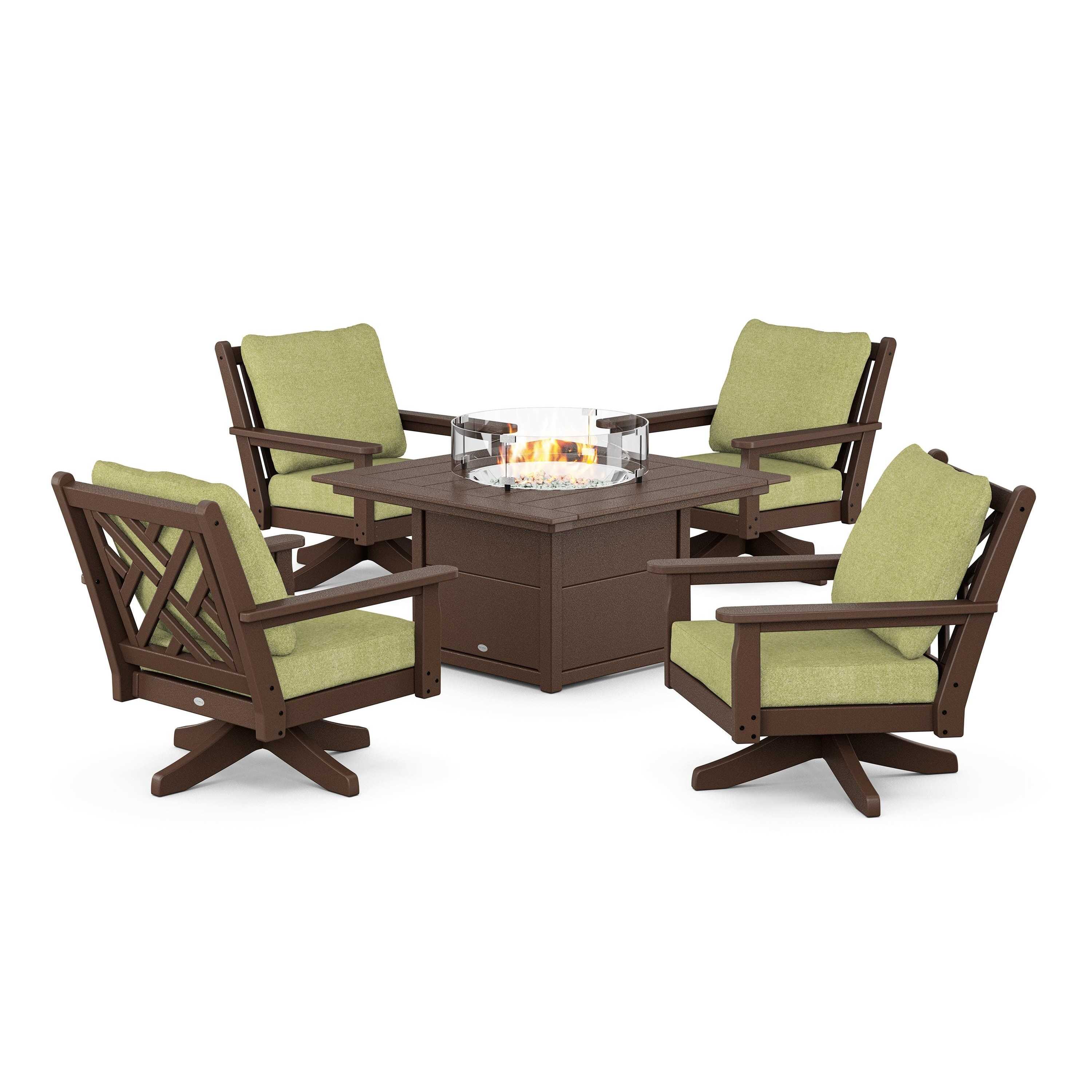 Chippendale 5-Piece Deep Seating Swivel Conversation Set with Fire Pit Table