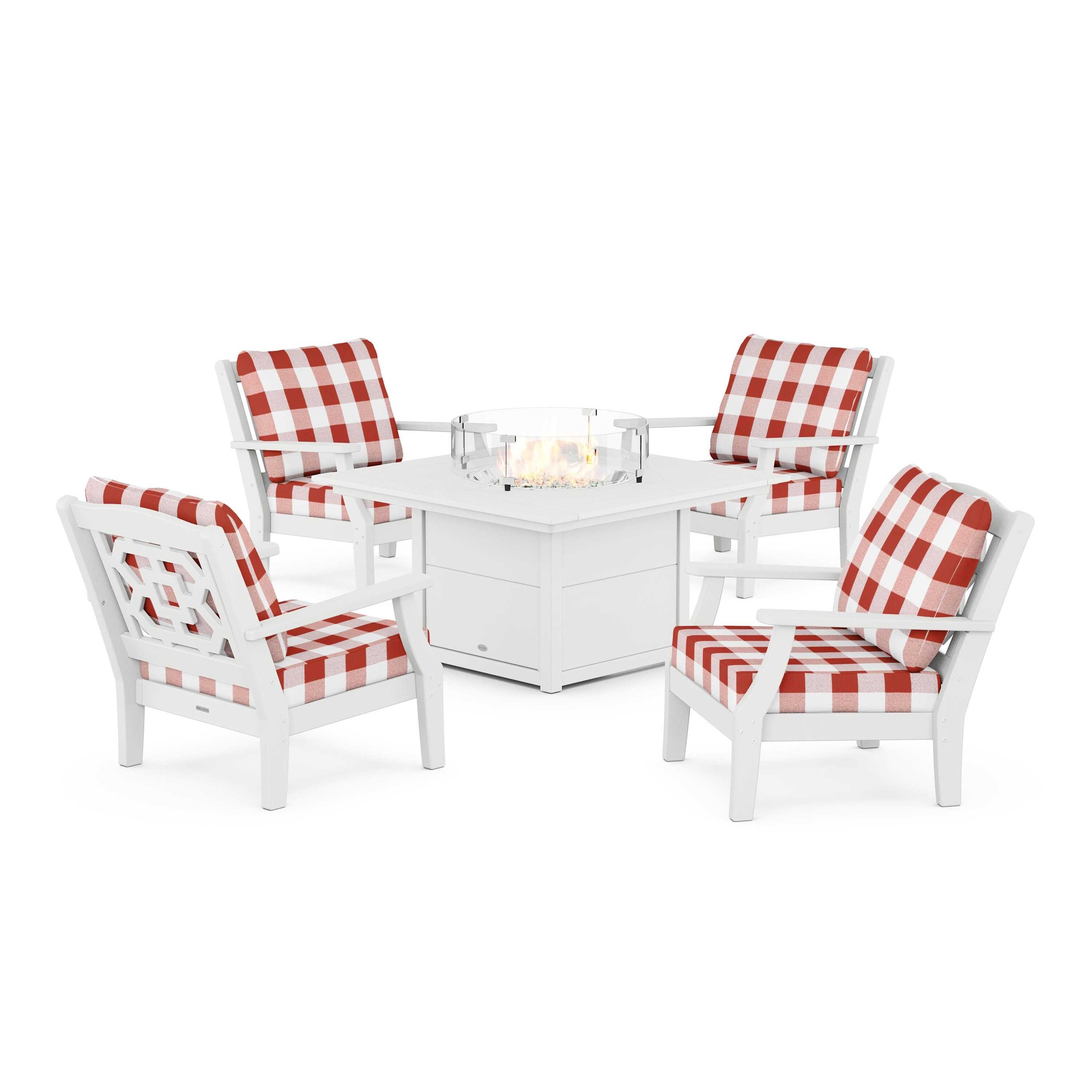 Chinoiserie 5-Piece Deep Seating Set with Fire Pit Table