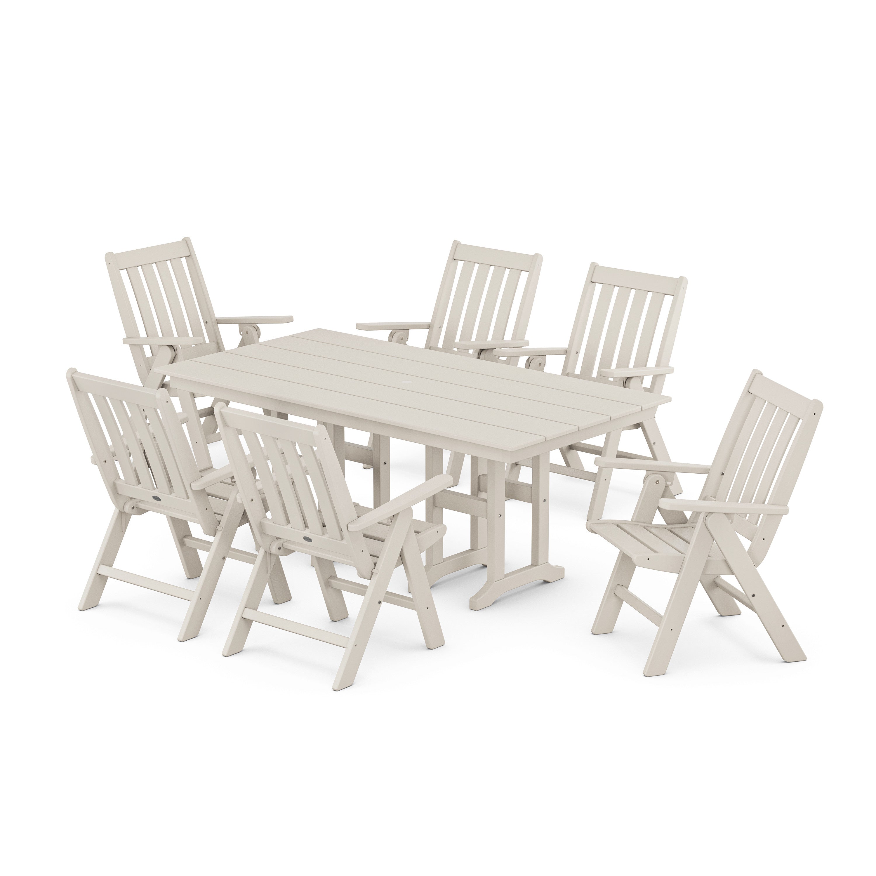 Vineyard Folding Chair 7-Piece Farmhouse Dining Set