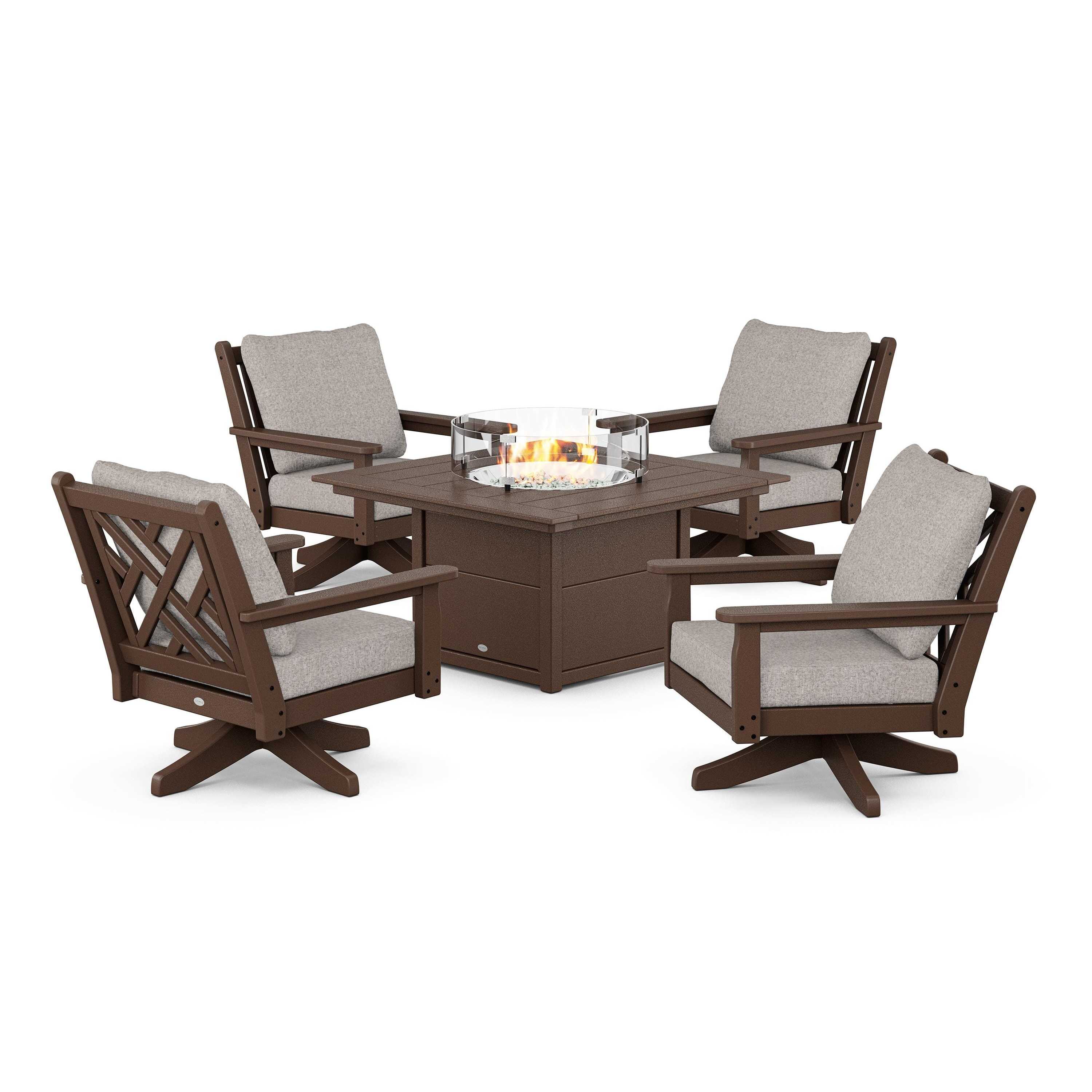 Chippendale 5-Piece Deep Seating Swivel Conversation Set with Fire Pit Table