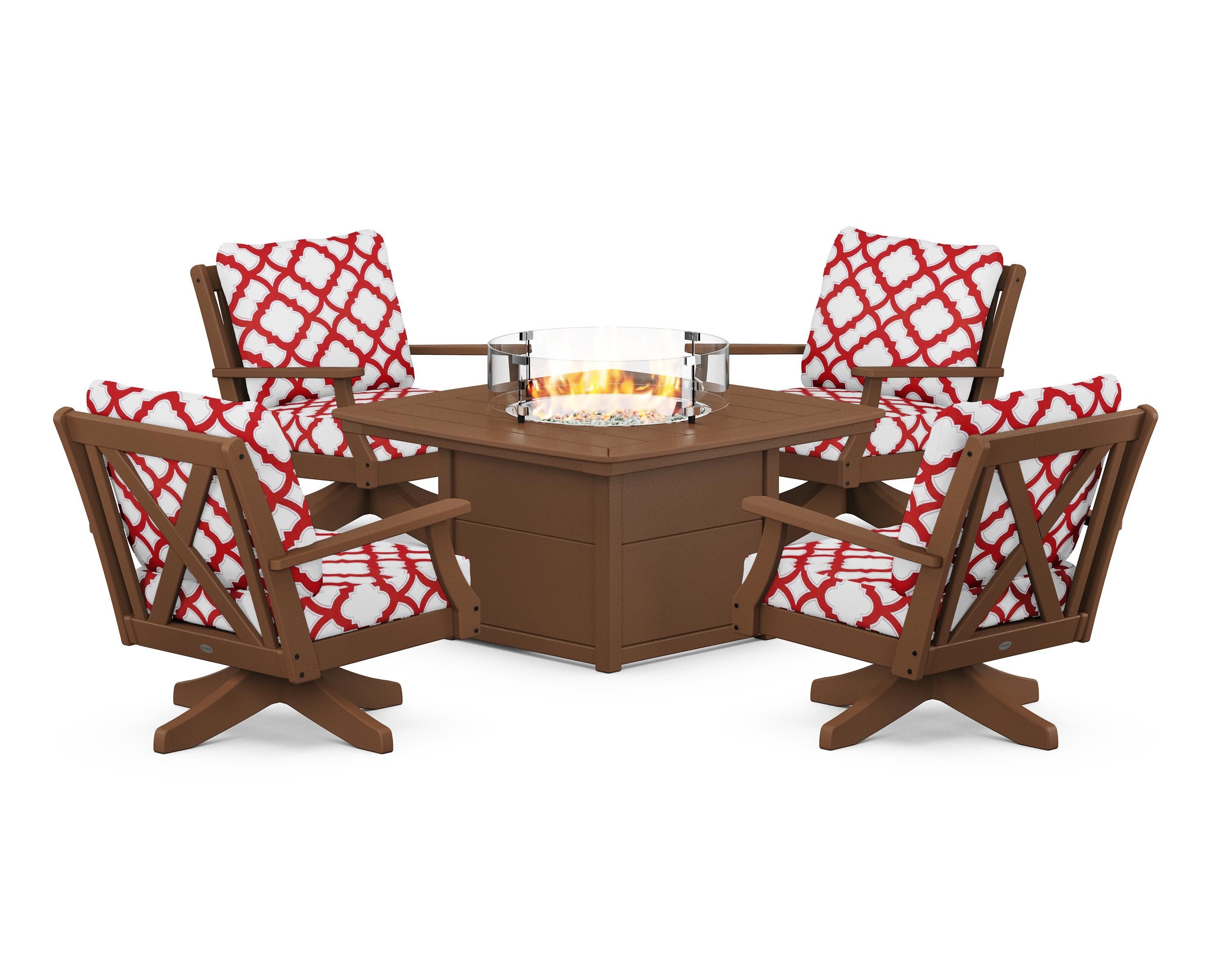 Braxton 5-Piece Deep Seating Swivel Conversation Set with Fire Pit Table