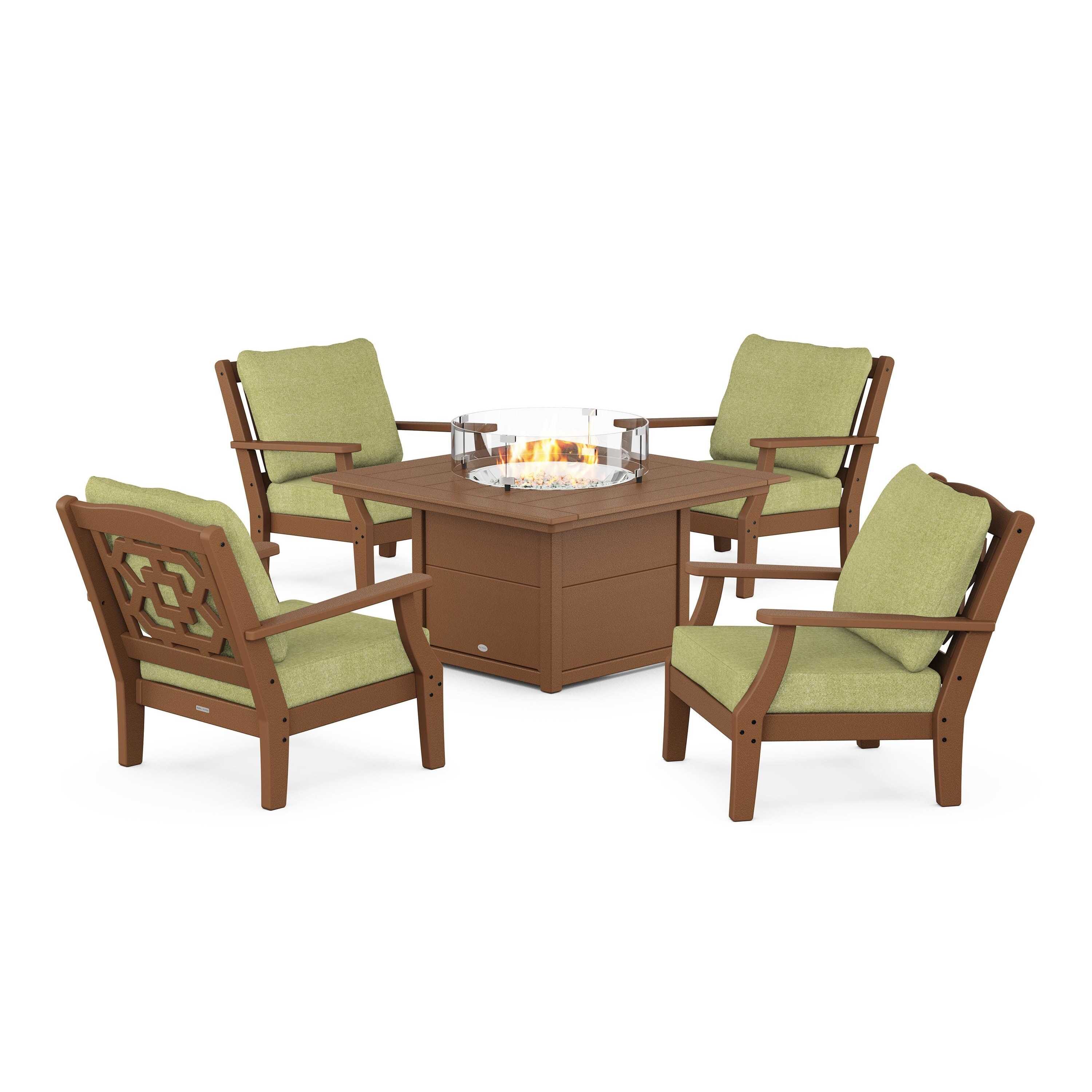 Chinoiserie 5-Piece Deep Seating Set with Fire Pit Table
