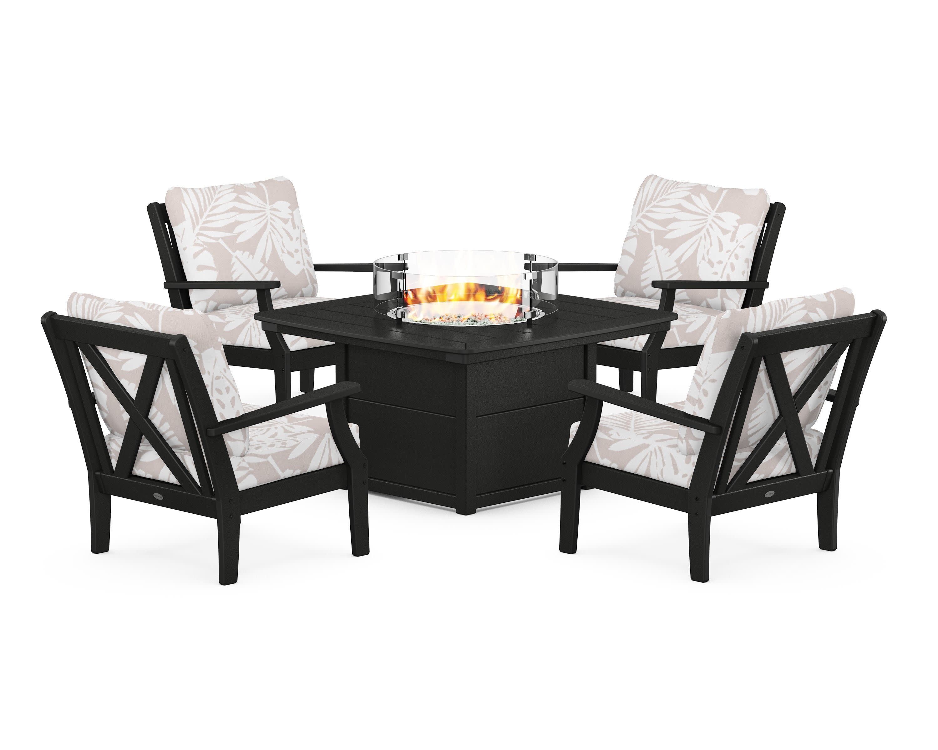 Braxton 5-Piece Deep Seating Conversation Set with Fire Pit Table