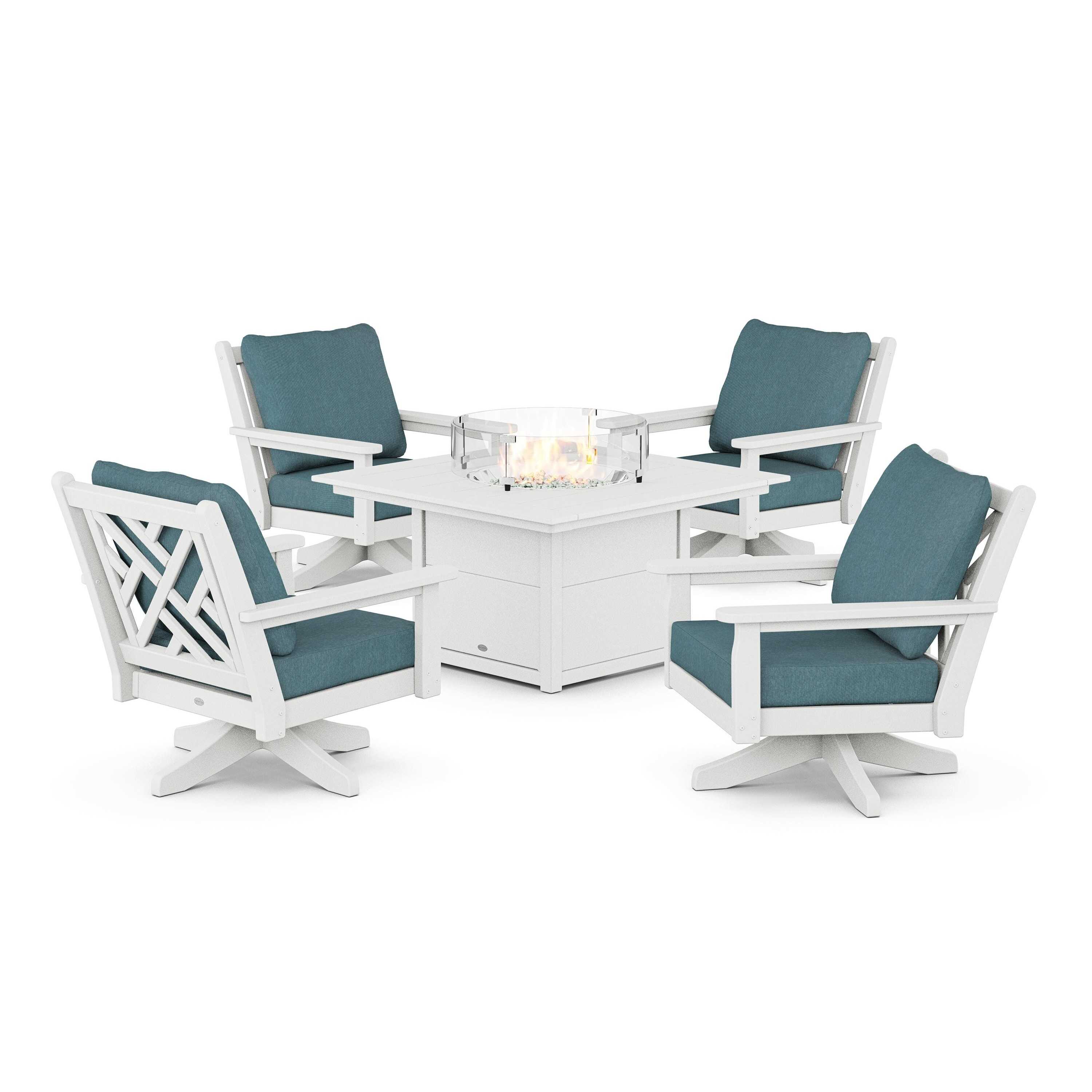 Chippendale 5-Piece Deep Seating Swivel Conversation Set with Fire Pit Table