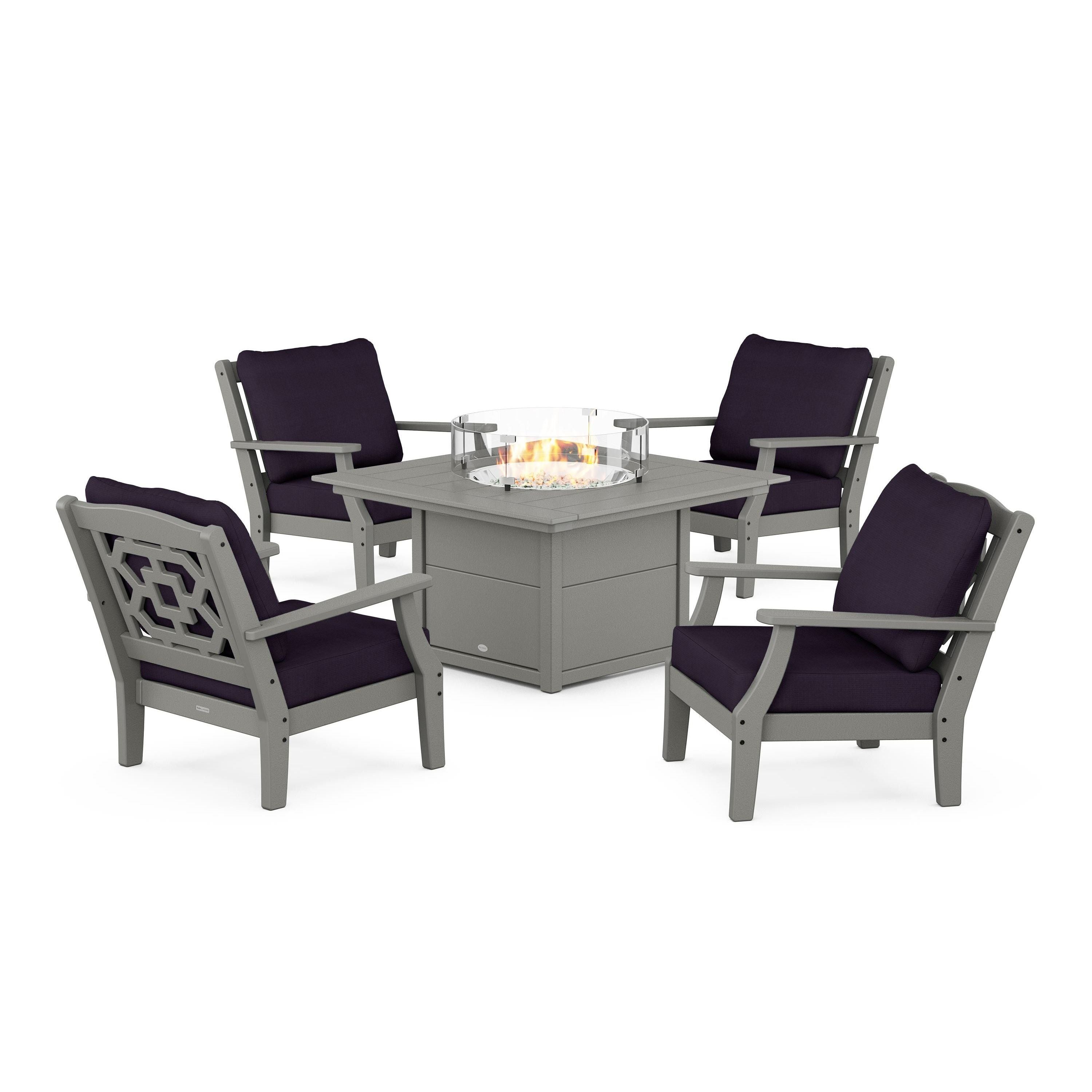 Chinoiserie 5-Piece Deep Seating Set with Fire Pit Table