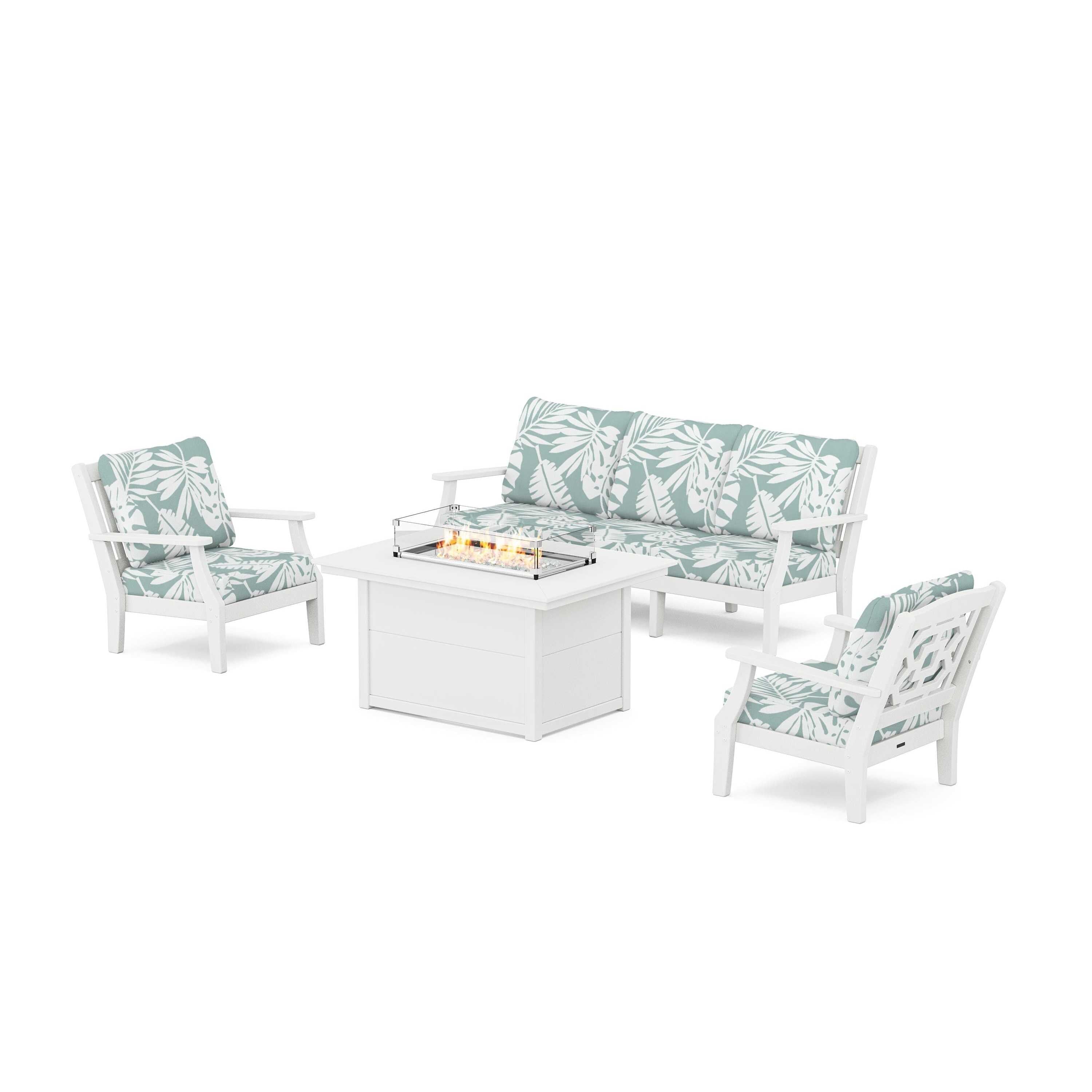 Chinoiserie Deep Seating Fire Pit Table Set