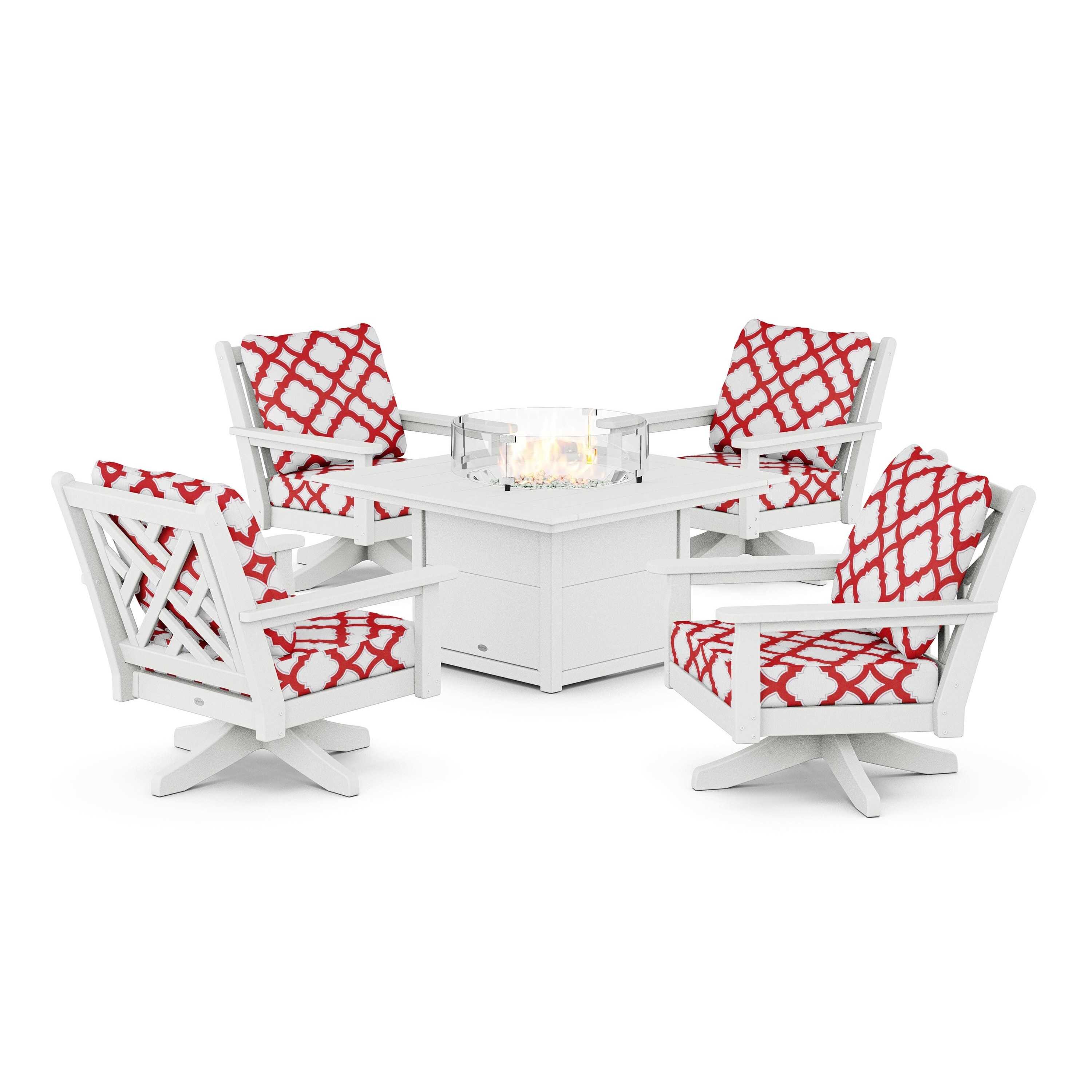 Chippendale 5-Piece Deep Seating Swivel Conversation Set with Fire Pit Table