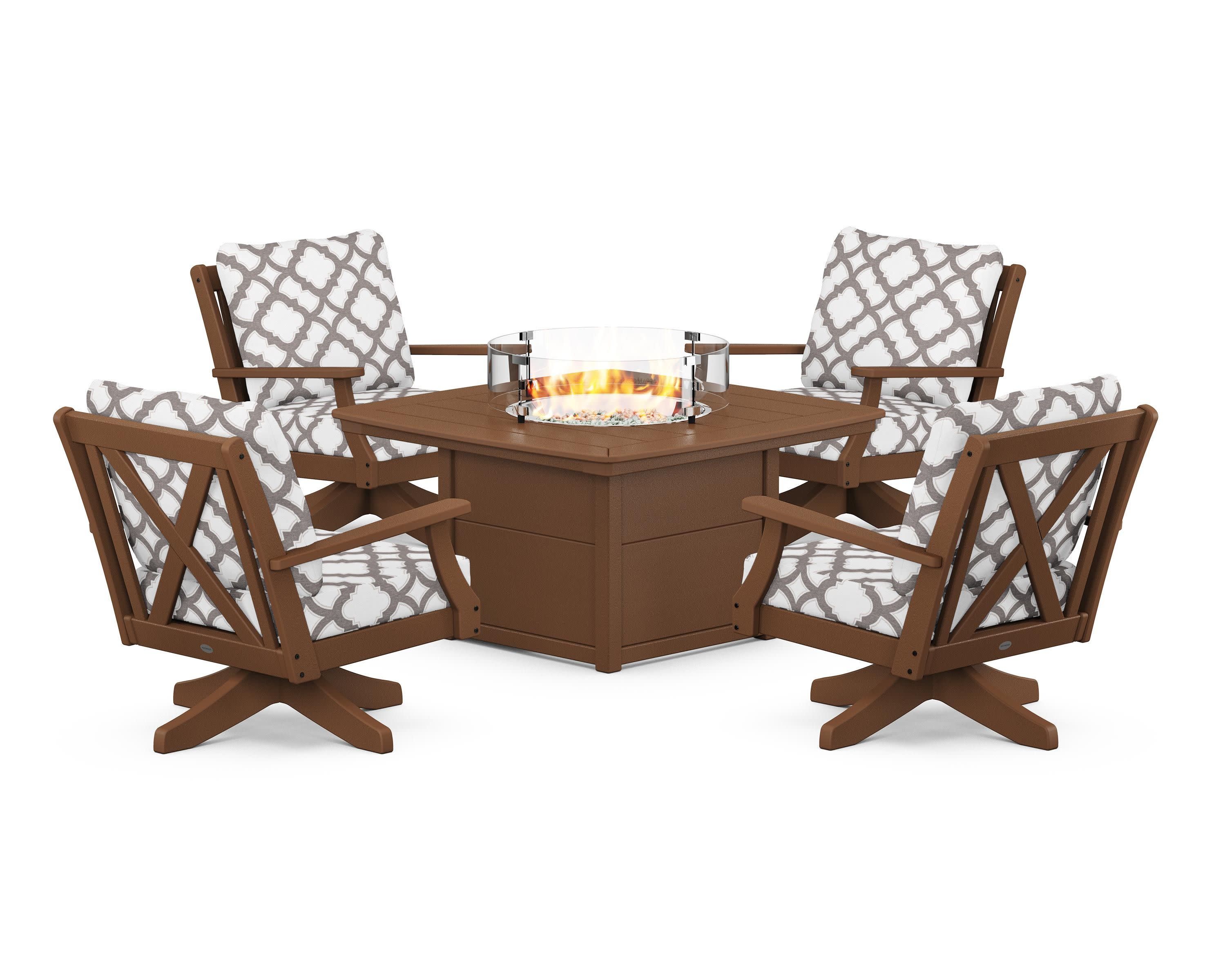 Braxton 5-Piece Deep Seating Swivel Conversation Set with Fire Pit Table
