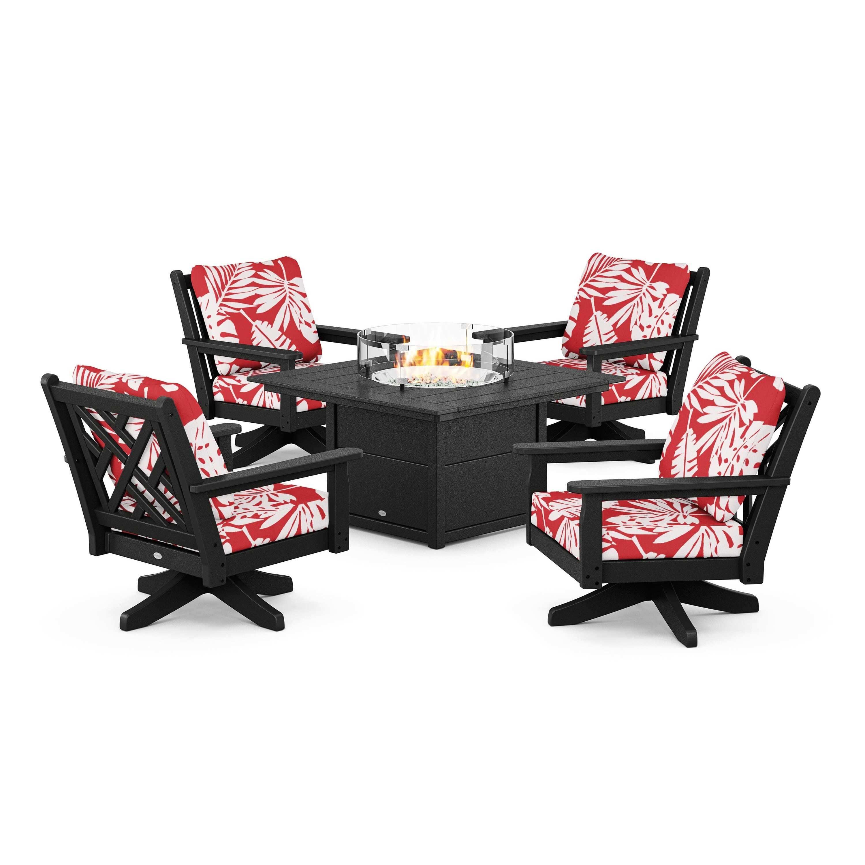 Chippendale 5-Piece Deep Seating Swivel Conversation Set with Fire Pit Table