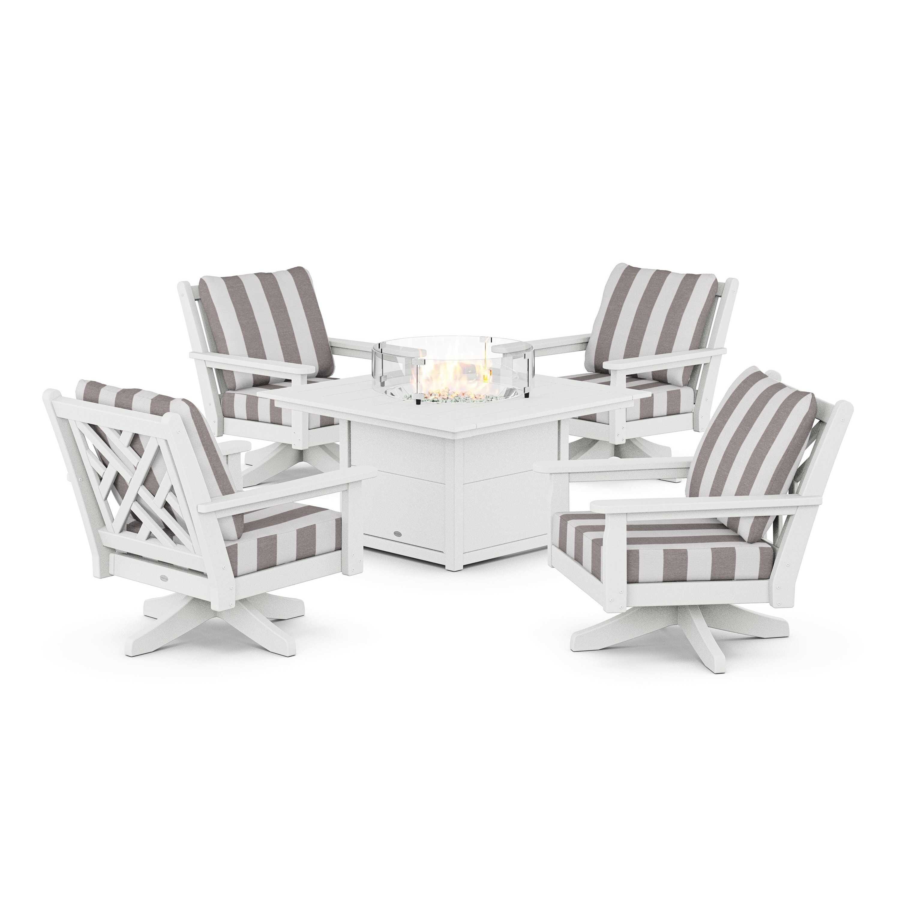 Chippendale 5-Piece Deep Seating Swivel Conversation Set with Fire Pit Table