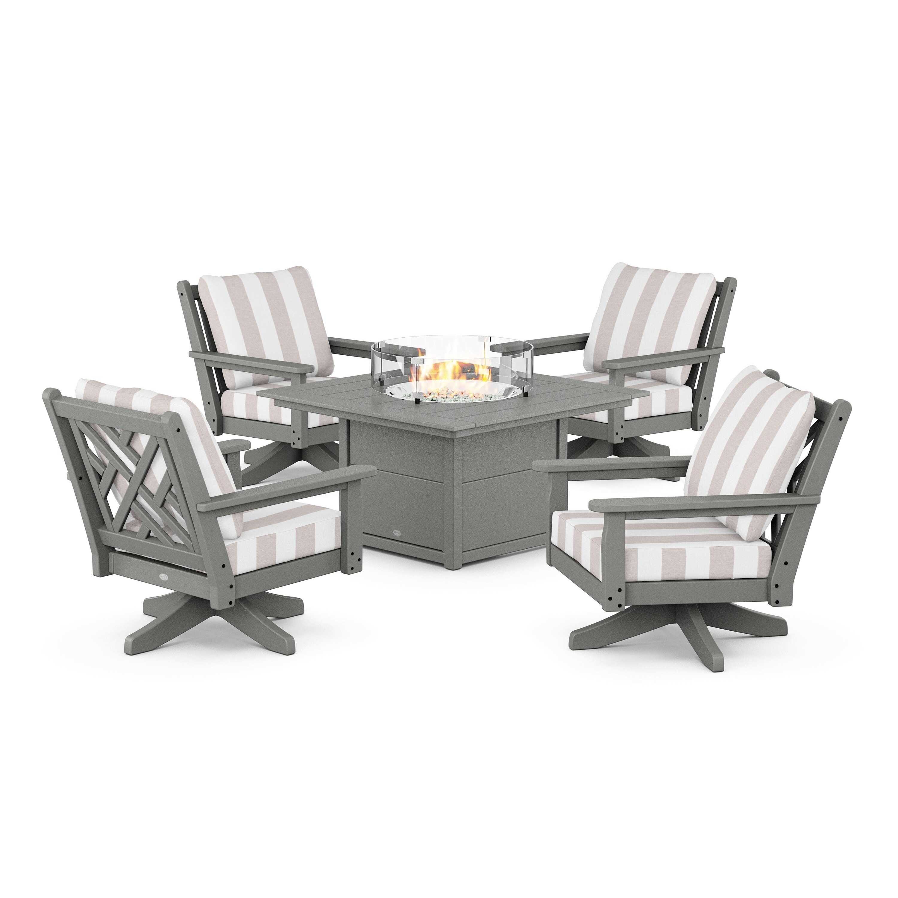 Chippendale 5-Piece Deep Seating Swivel Conversation Set with Fire Pit Table