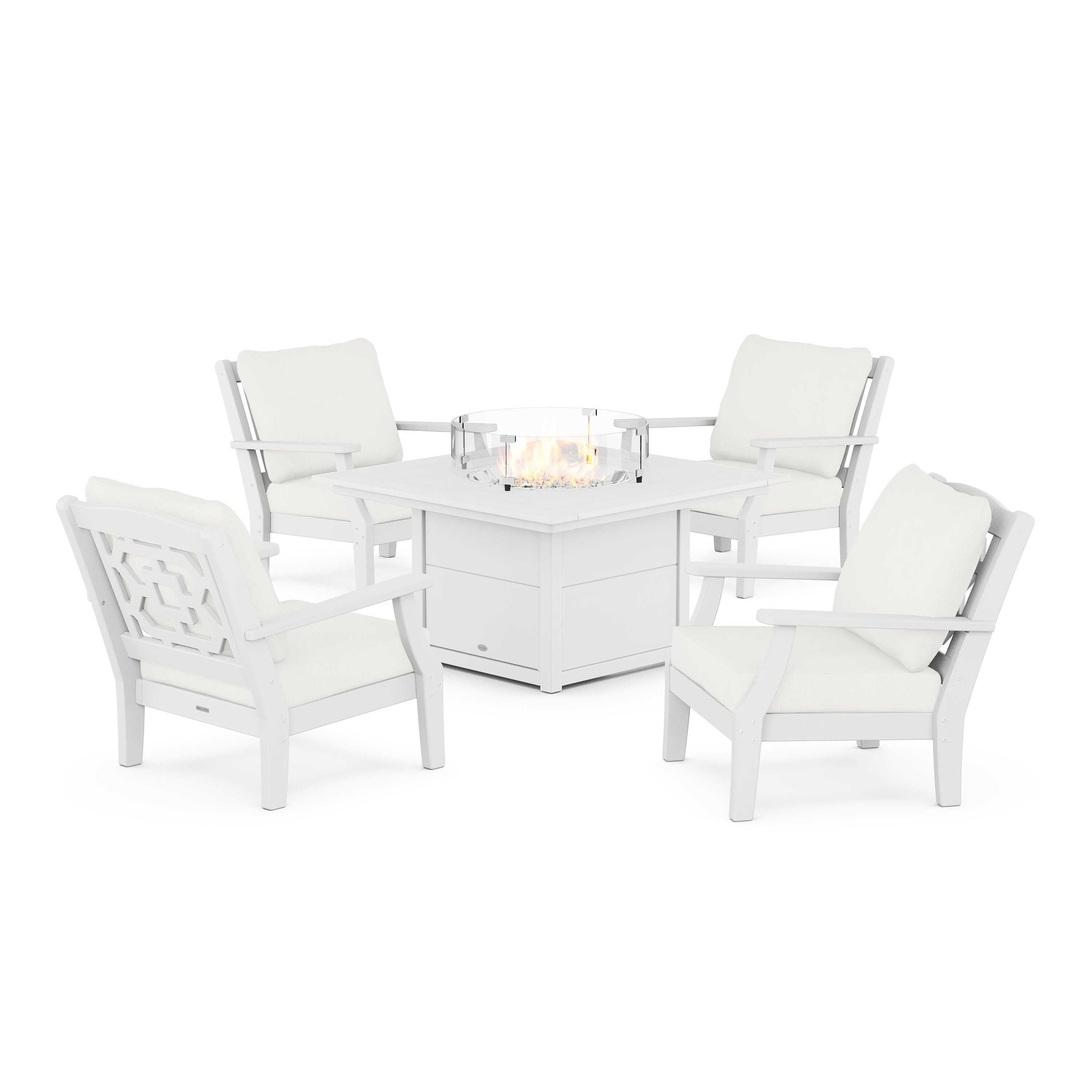 Chinoiserie 5-Piece Deep Seating Set with Fire Pit Table