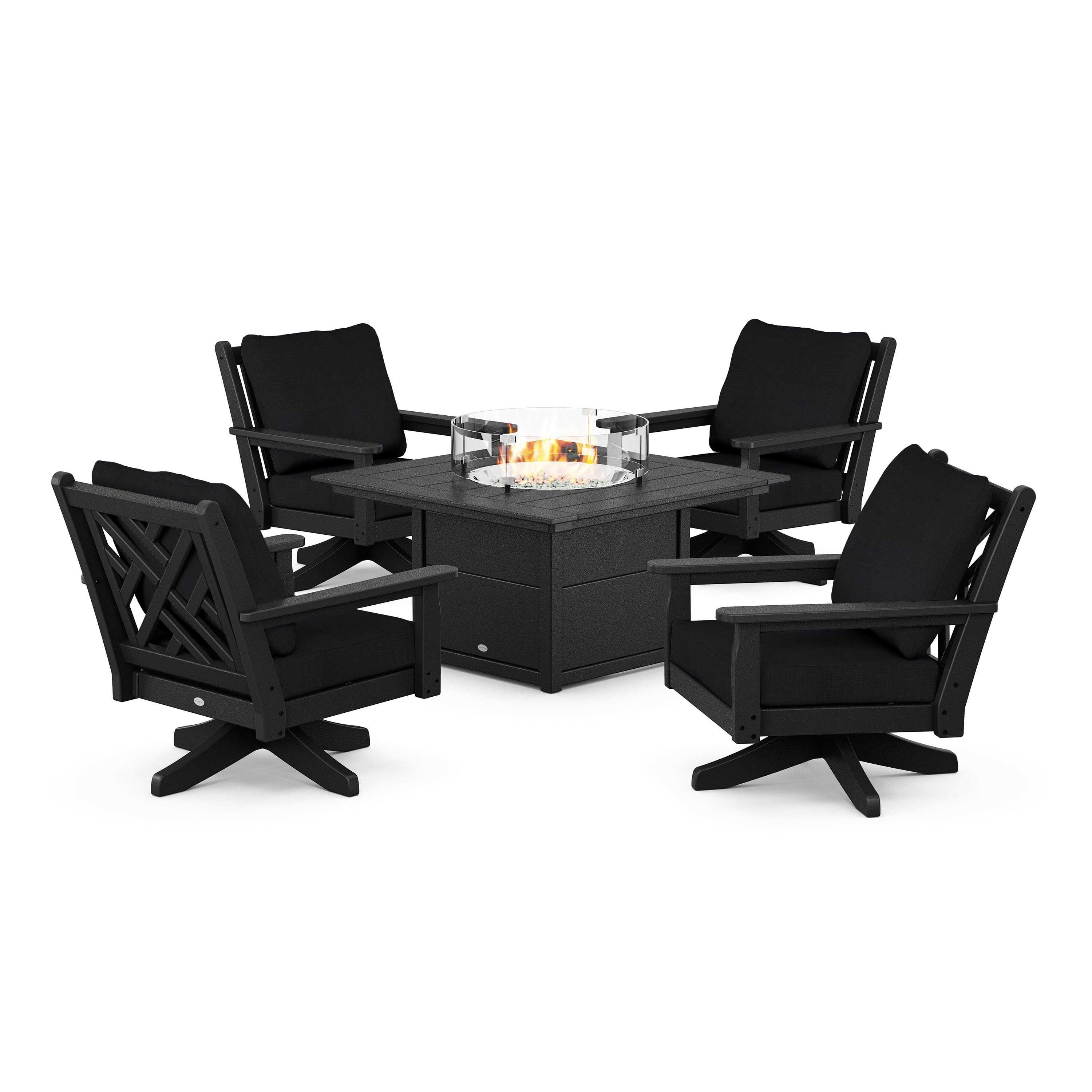 Chippendale 5-Piece Deep Seating Swivel Conversation Set with Fire Pit Table