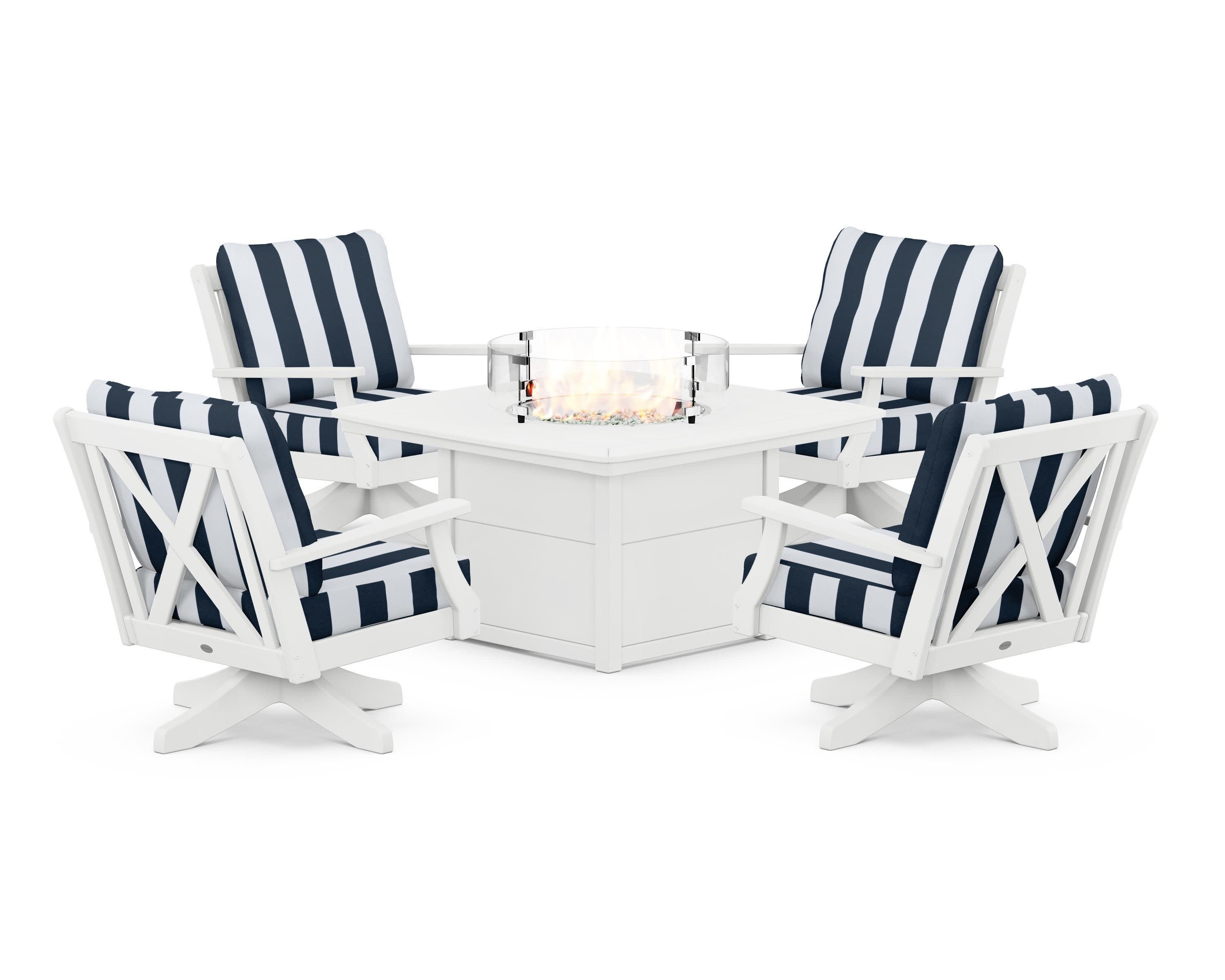 Braxton 5-Piece Deep Seating Swivel Conversation Set with Fire Pit Table