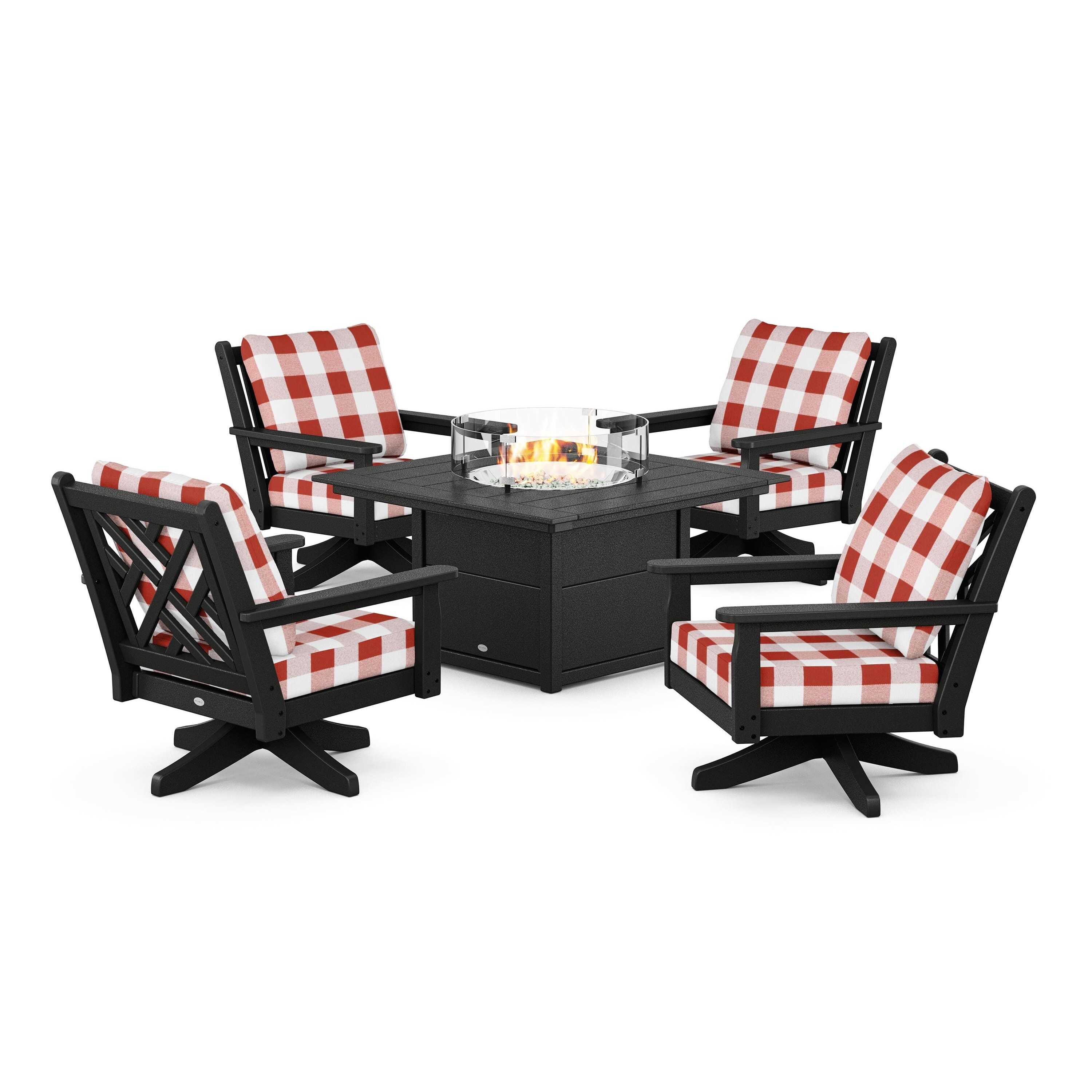 Chippendale 5-Piece Deep Seating Swivel Conversation Set with Fire Pit Table