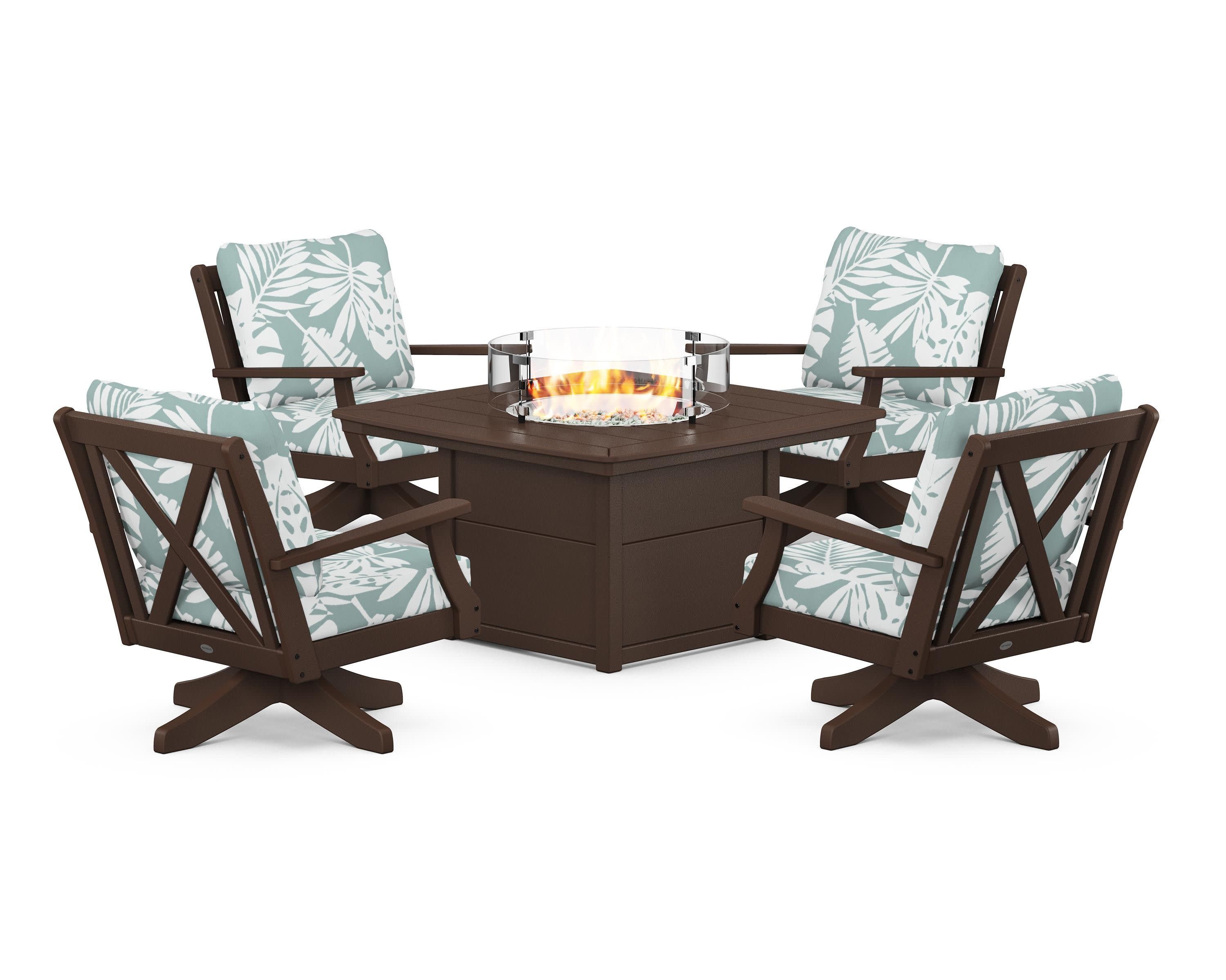 Braxton 5-Piece Deep Seating Swivel Conversation Set with Fire Pit Table
