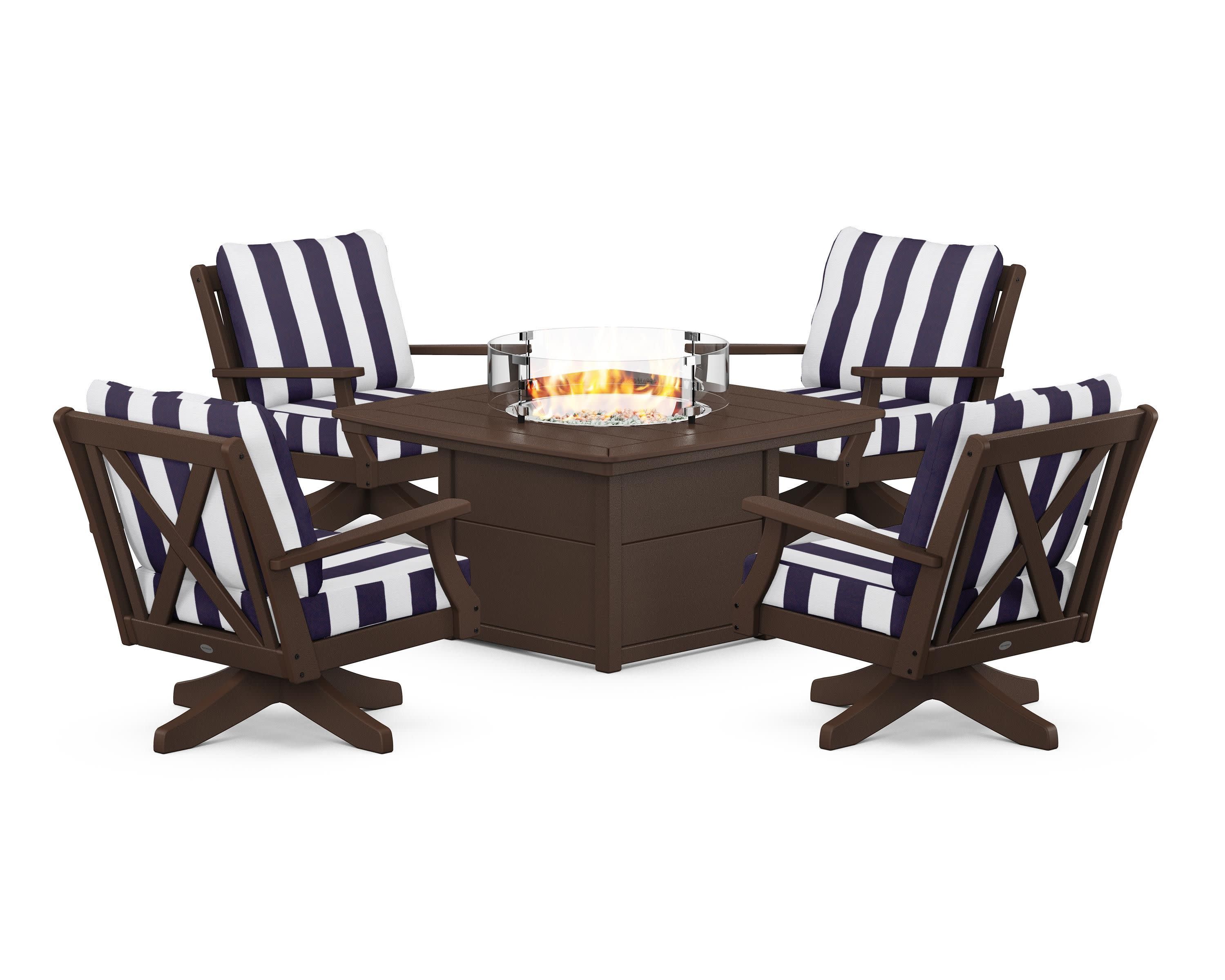 Braxton 5-Piece Deep Seating Swivel Conversation Set with Fire Pit Table