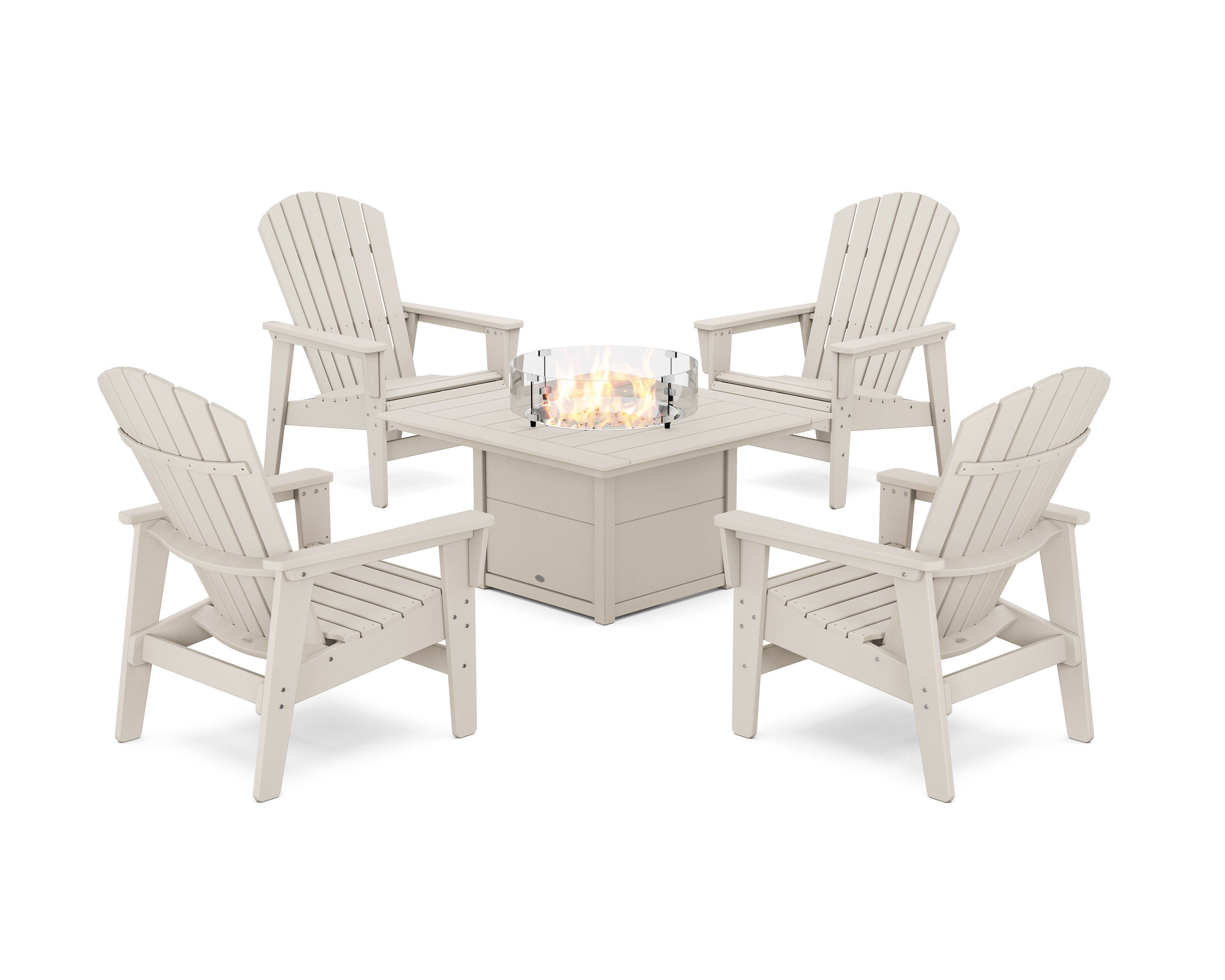 5-Piece Nautical Grand Upright Adirondack Conversation Set with Fire Pit Table