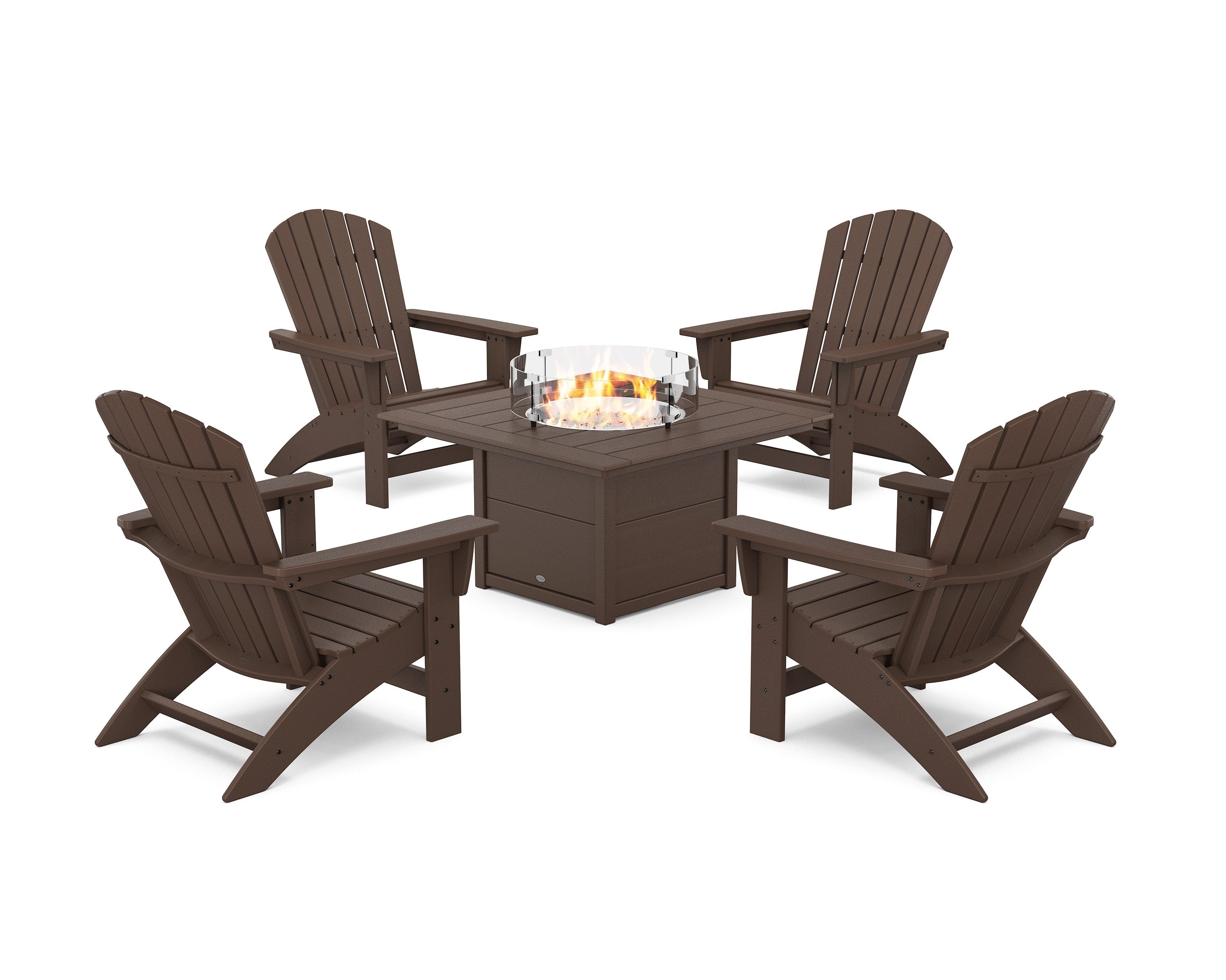 5-Piece Nautical Grand Adirondack Conversation Set with Fire Pit Table