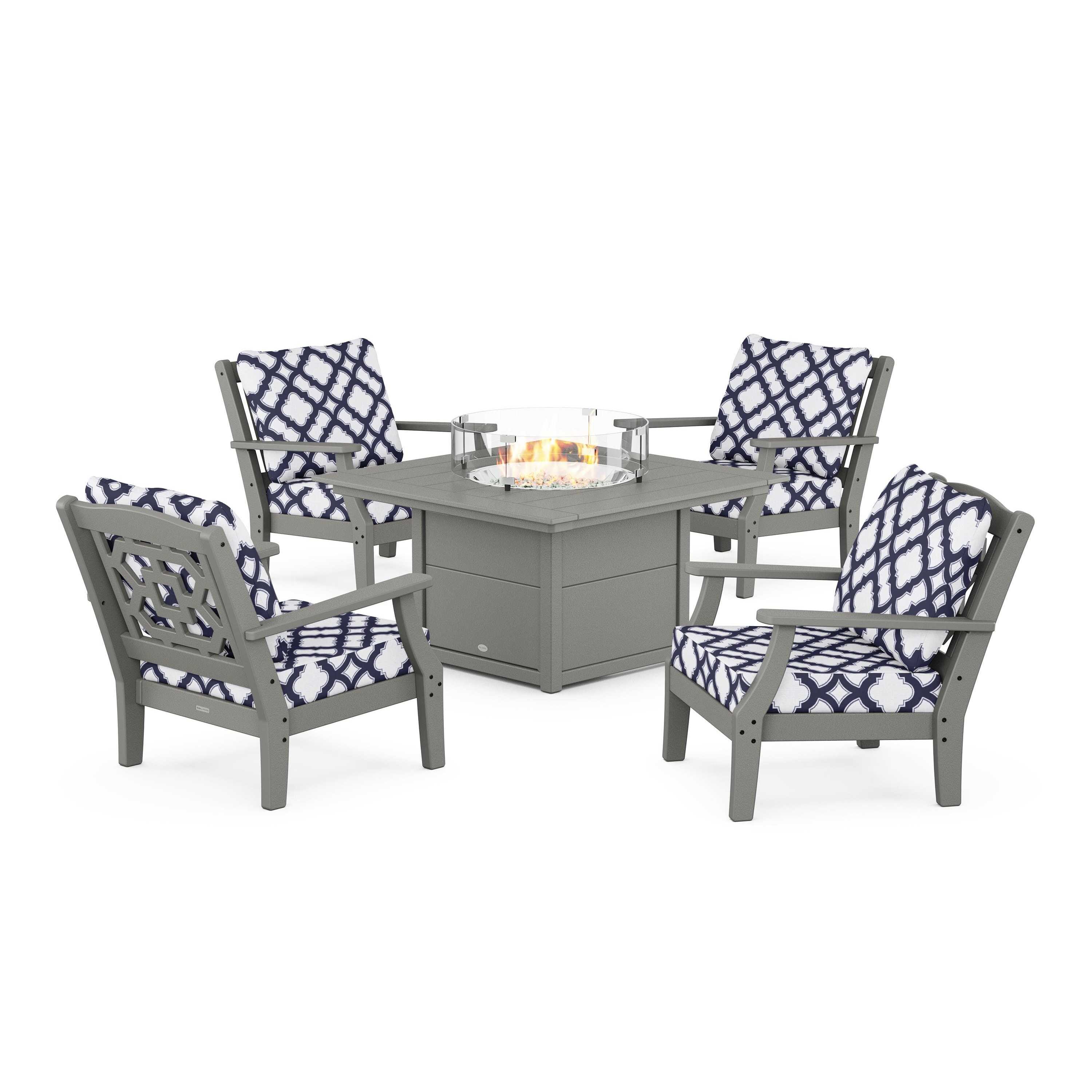 Chinoiserie 5-Piece Deep Seating Set with Fire Pit Table