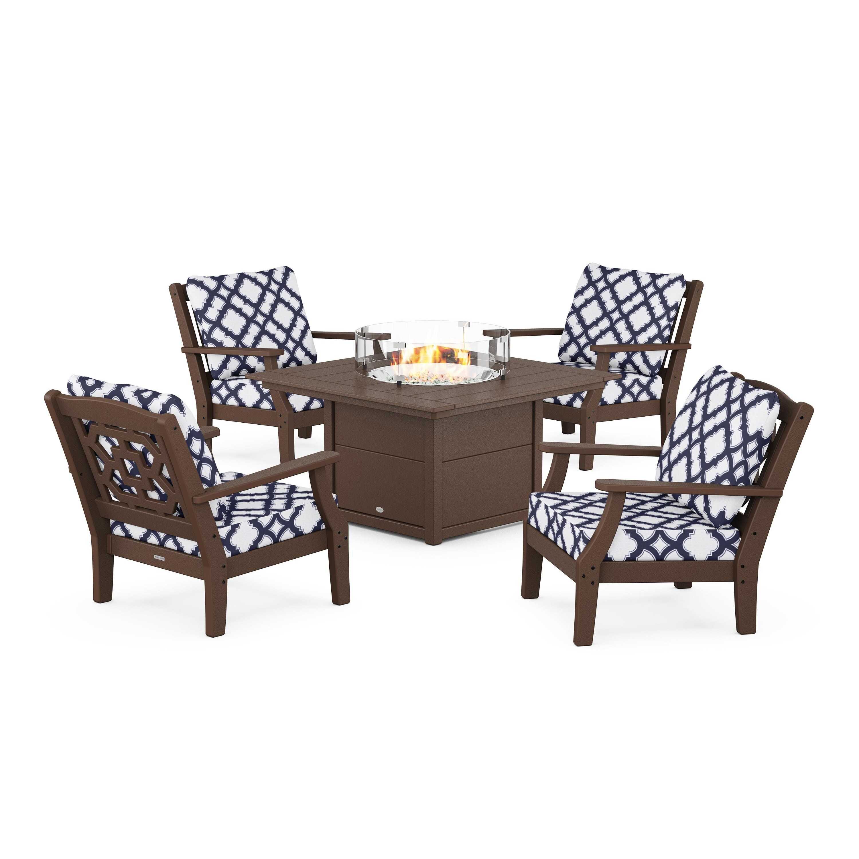Chinoiserie 5-Piece Deep Seating Set with Fire Pit Table
