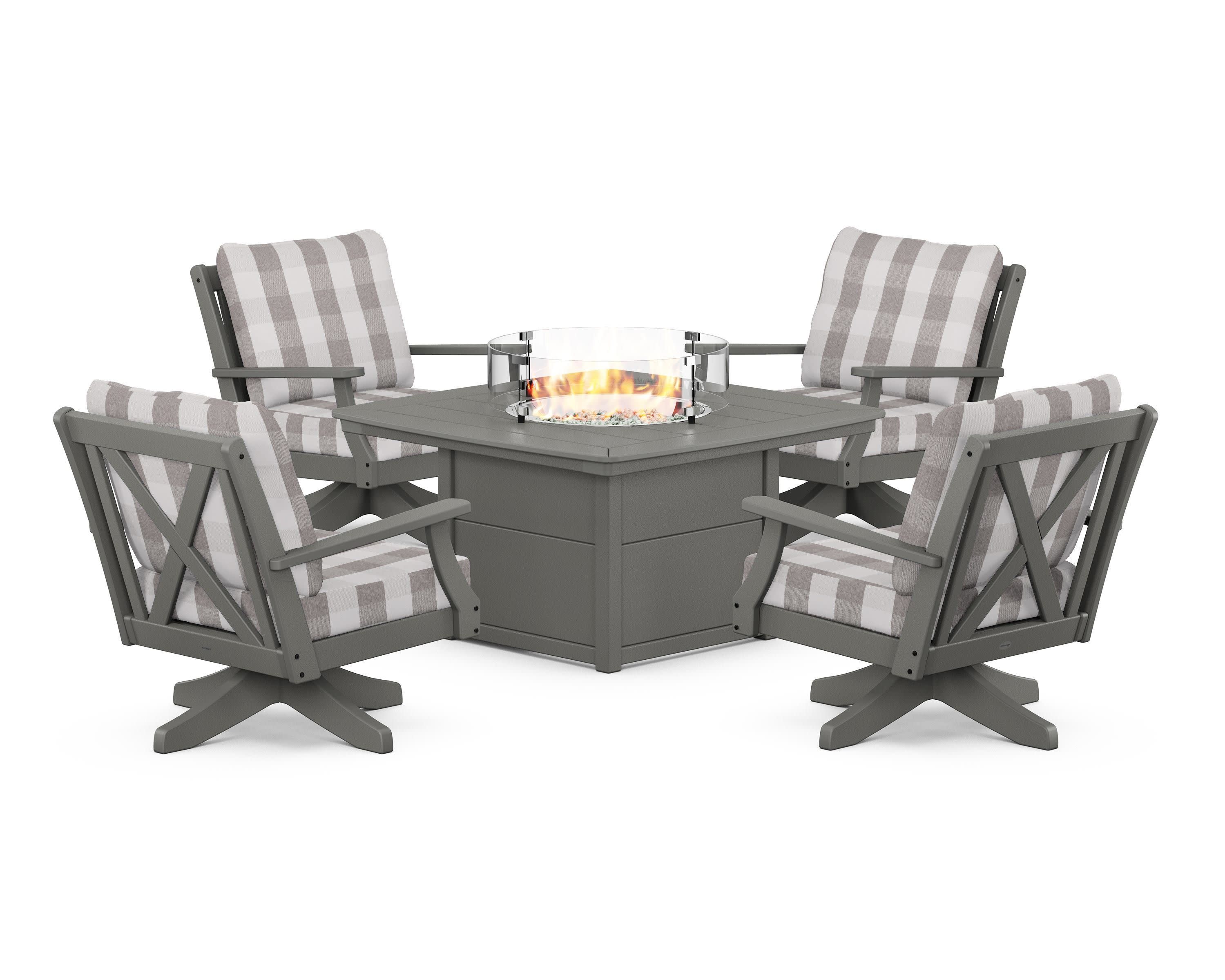 Braxton 5-Piece Deep Seating Swivel Conversation Set with Fire Pit Table