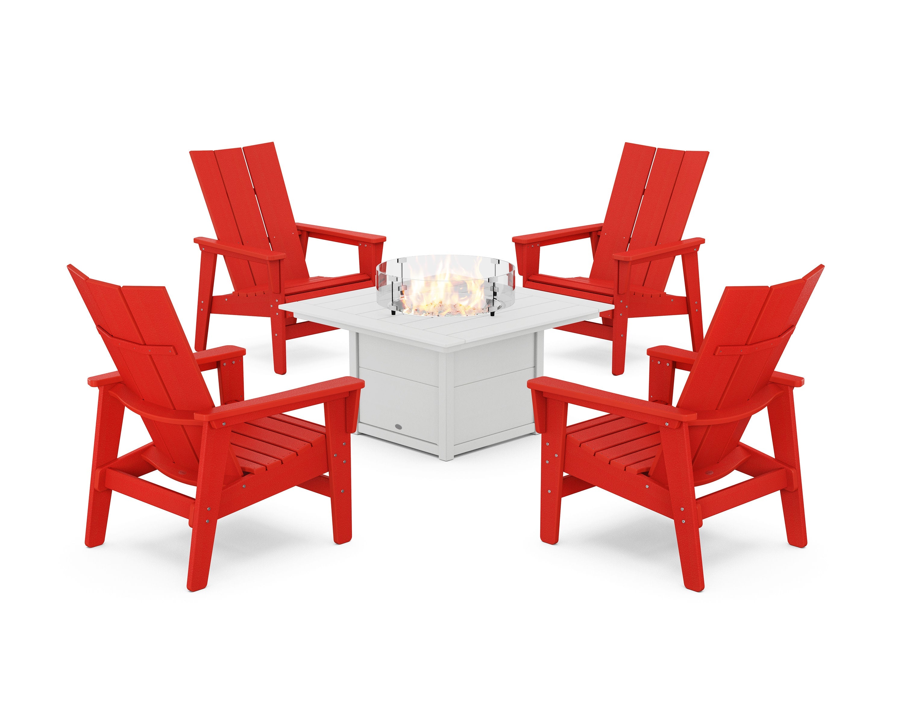 5-Piece Modern Grand Upright Adirondack Conversation Set with Fire Pit Table