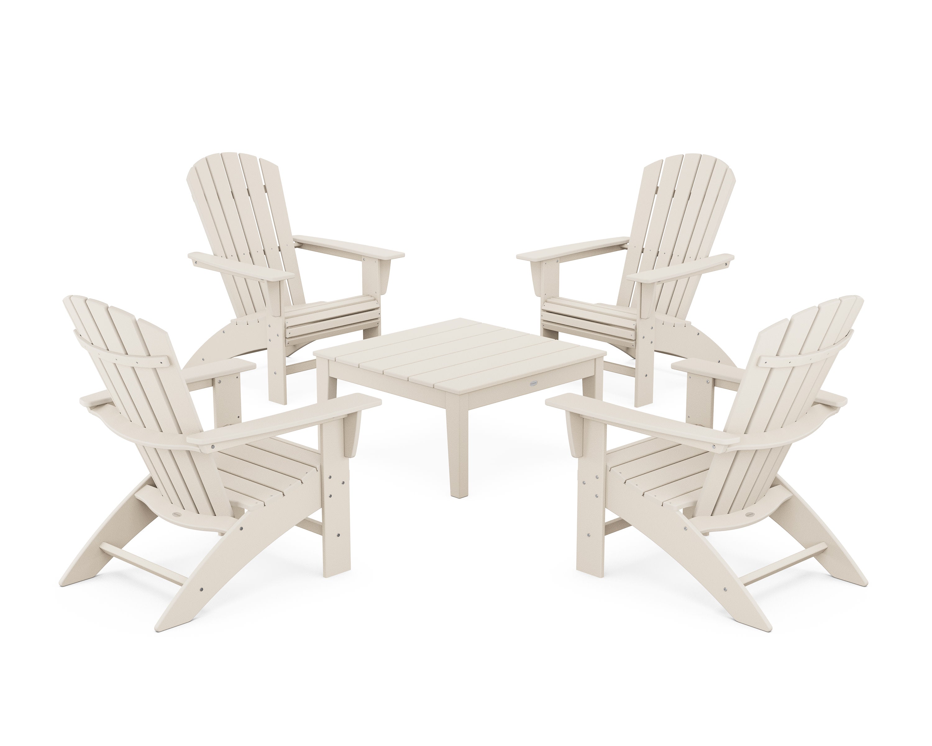 5-Piece Nautical Curveback Adirondack Chair Conversation Set with 36" Conversation Table