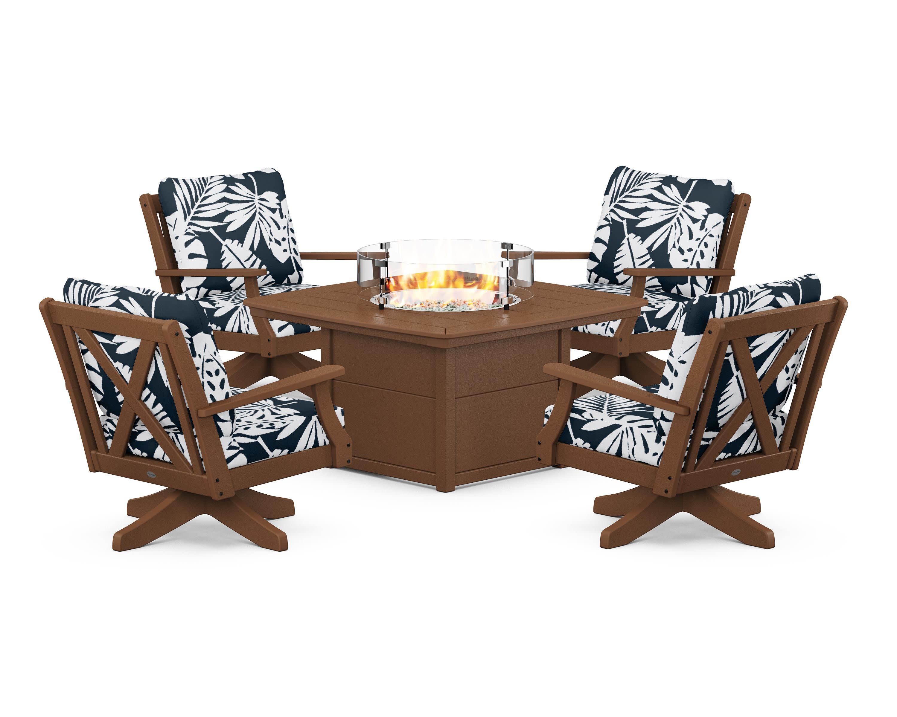 Braxton 5-Piece Deep Seating Swivel Conversation Set with Fire Pit Table