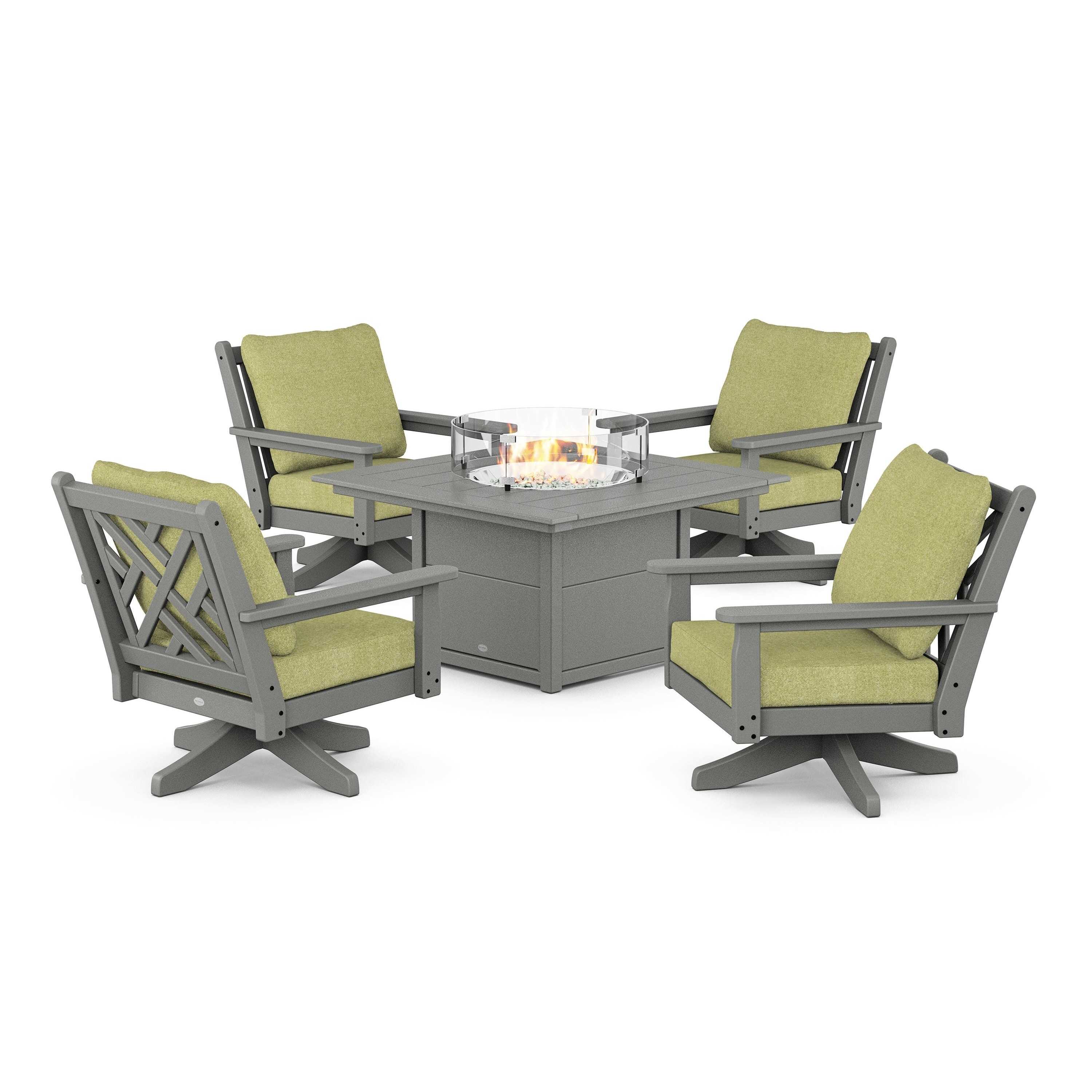 Chippendale 5-Piece Deep Seating Swivel Conversation Set with Fire Pit Table