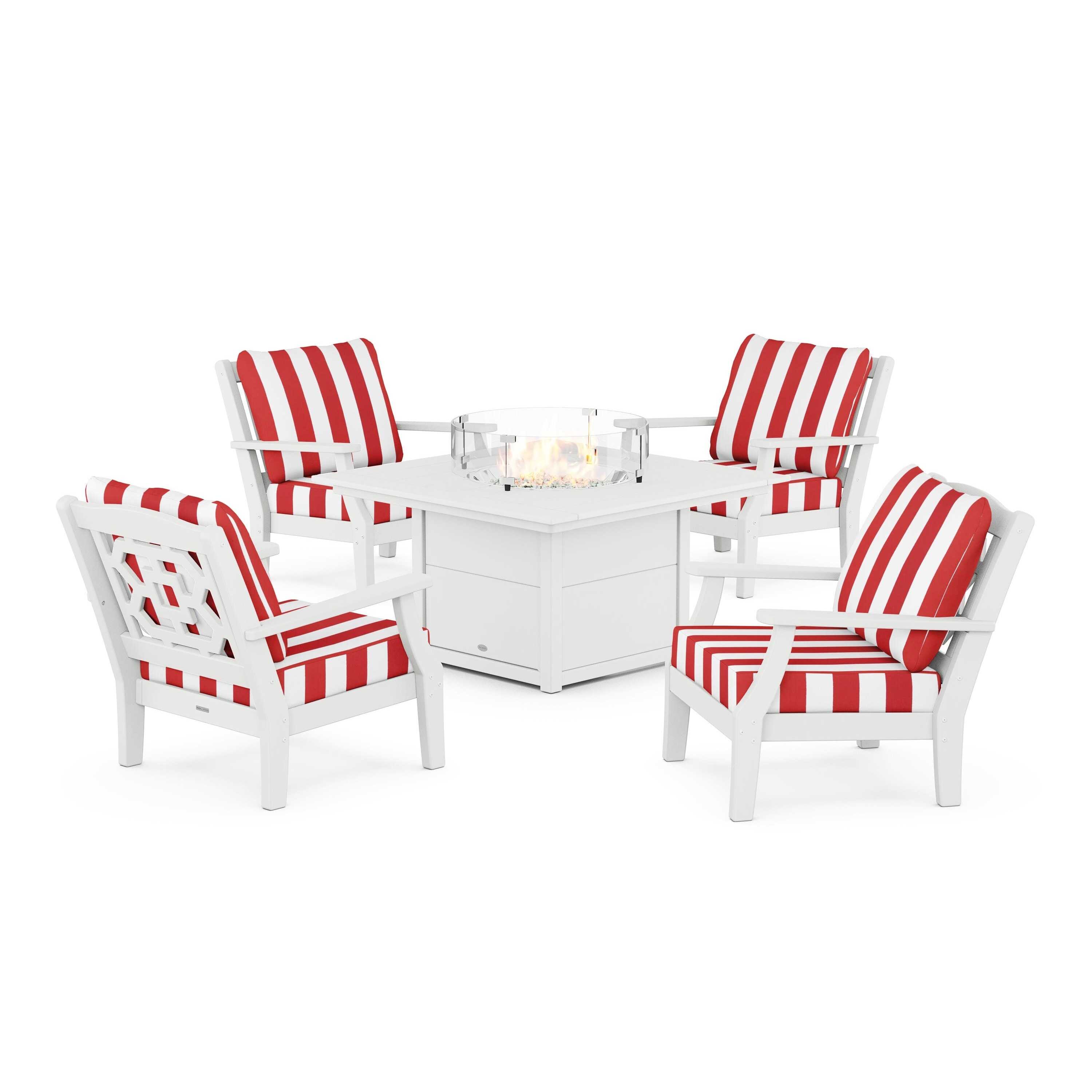 Chinoiserie 5-Piece Deep Seating Set with Fire Pit Table