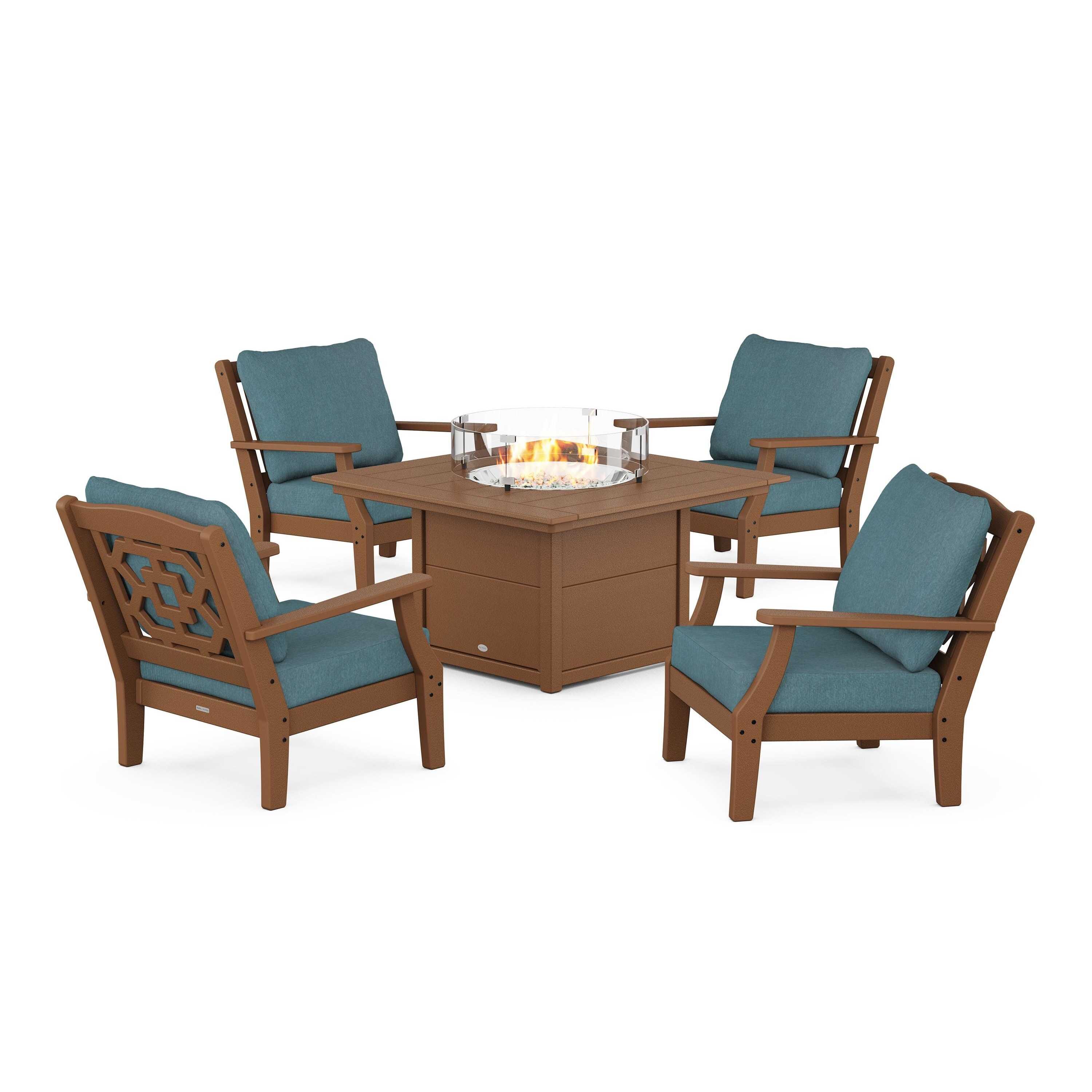 Chinoiserie 5-Piece Deep Seating Set with Fire Pit Table