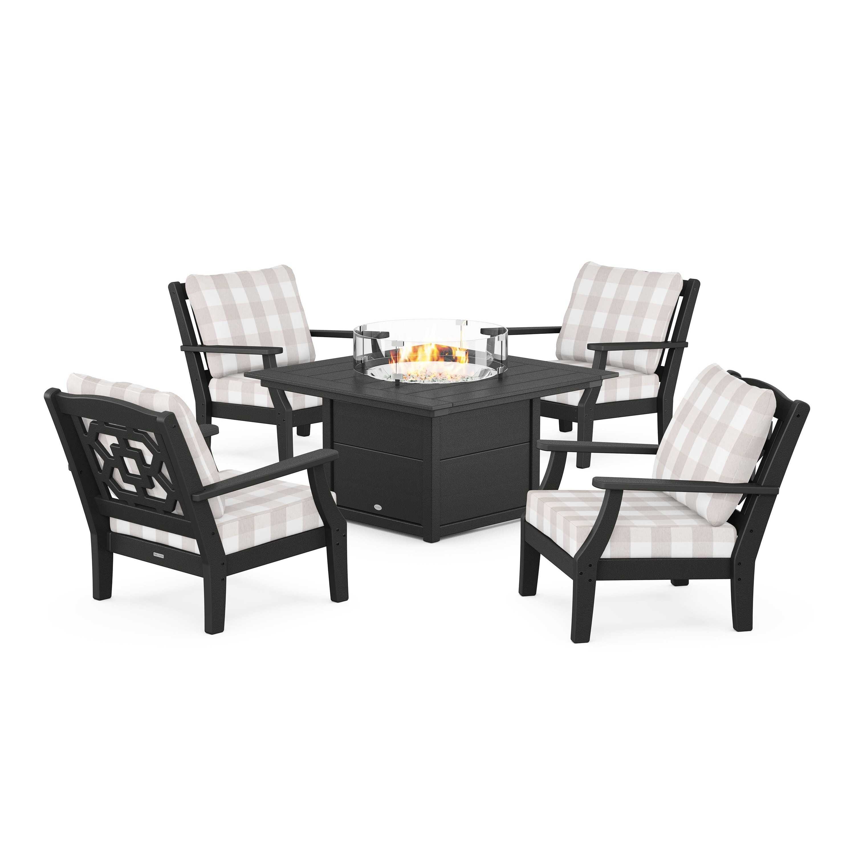 Chinoiserie 5-Piece Deep Seating Set with Fire Pit Table