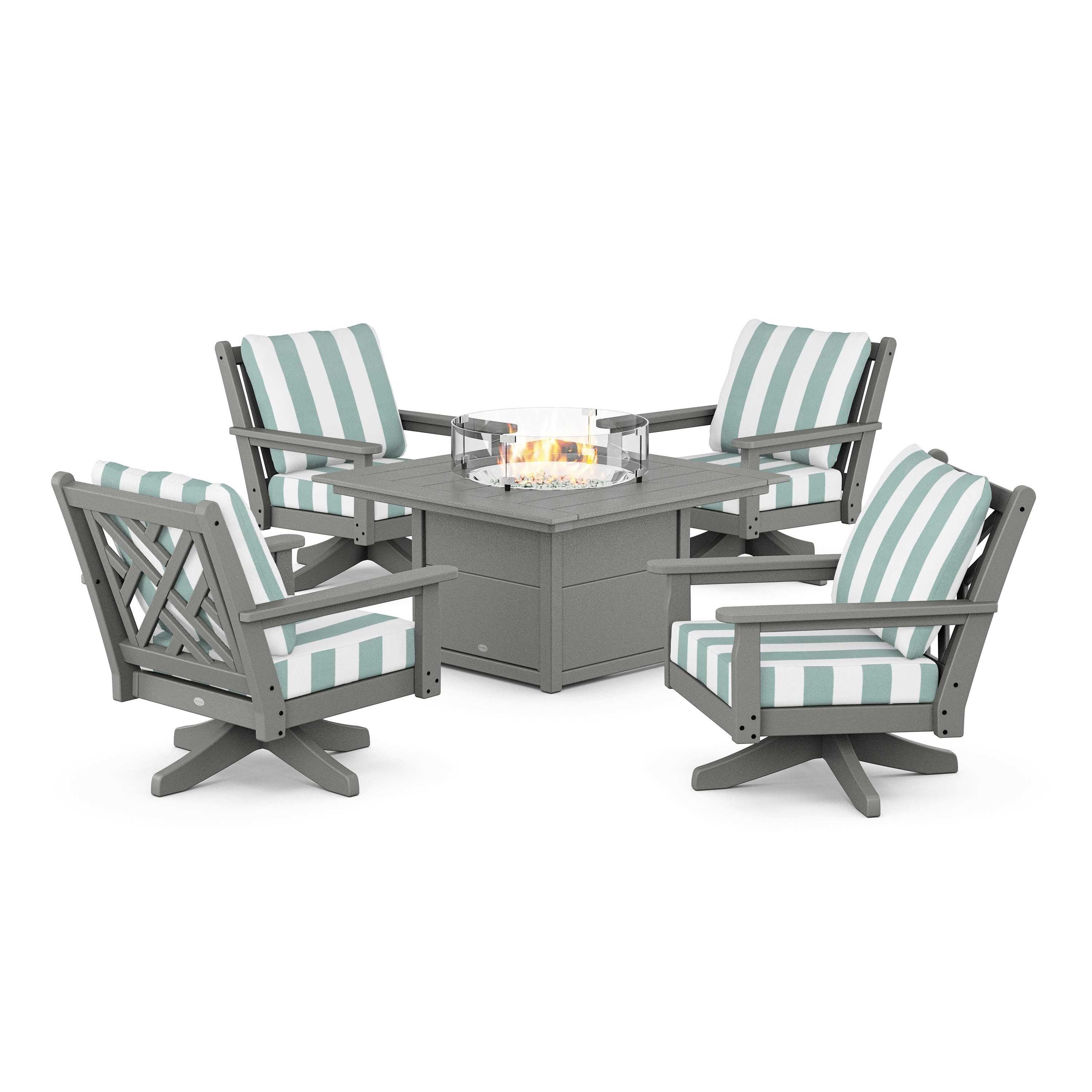 Chippendale 5-Piece Deep Seating Swivel Conversation Set with Fire Pit Table