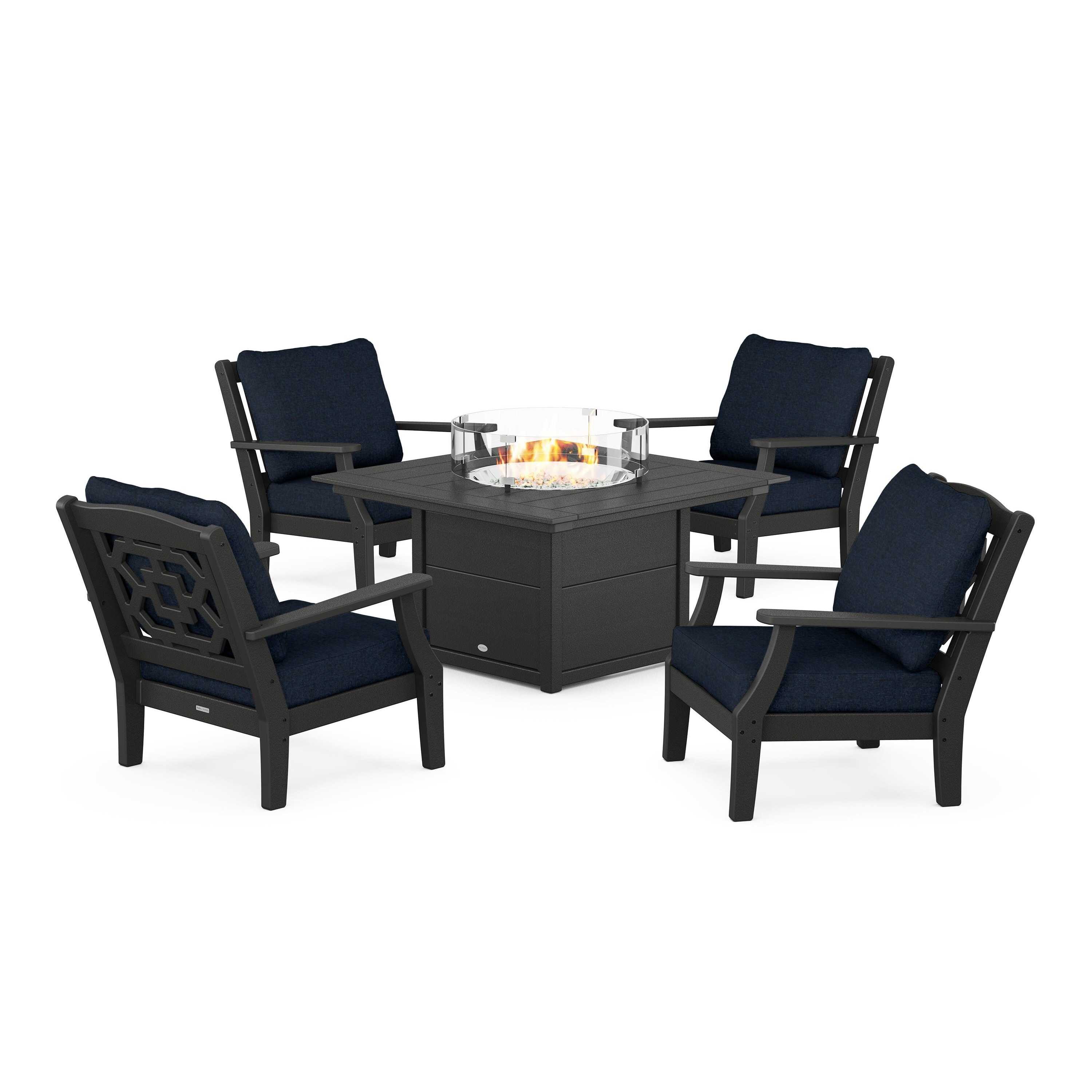 Chinoiserie 5-Piece Deep Seating Set with Fire Pit Table