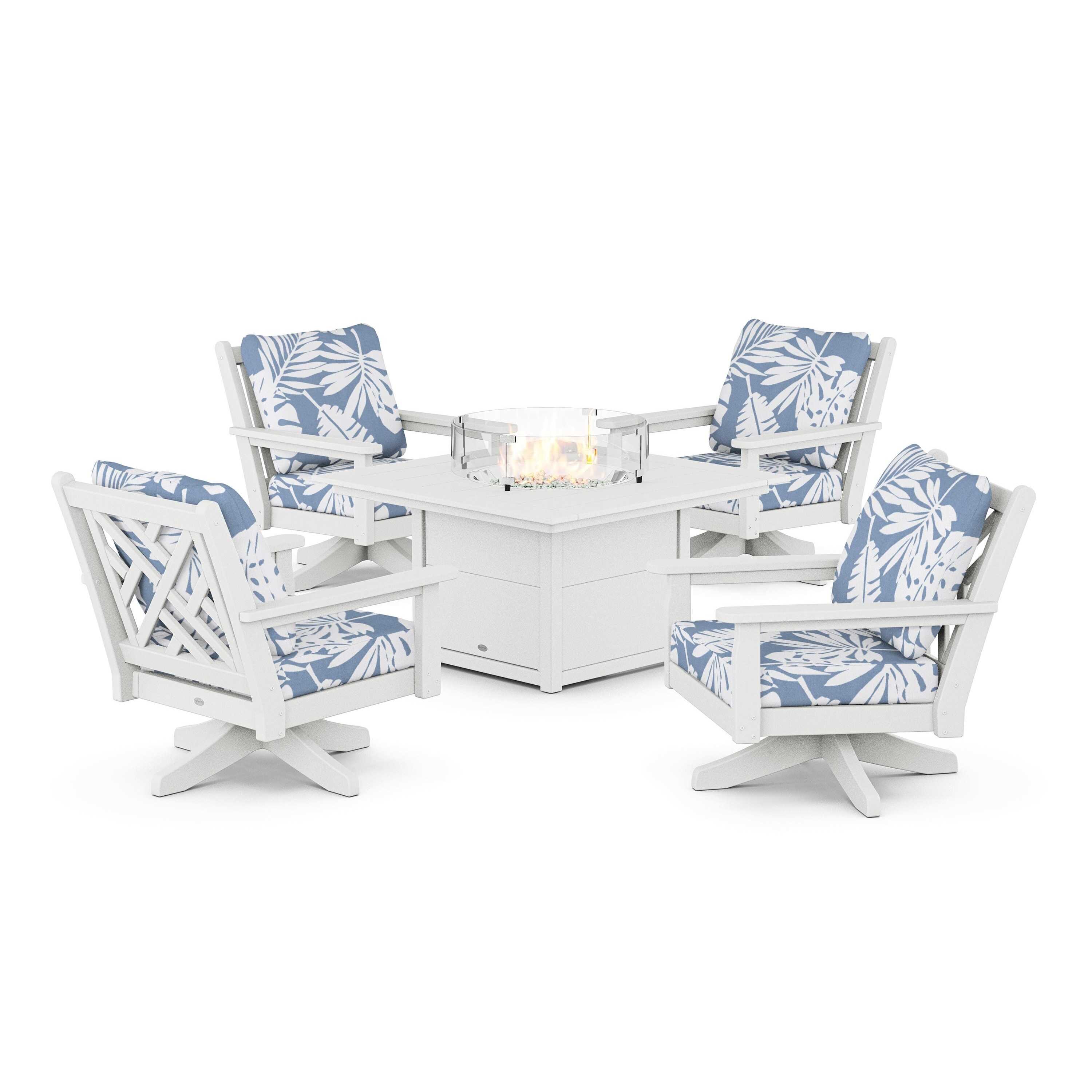 Chippendale 5-Piece Deep Seating Swivel Conversation Set with Fire Pit Table