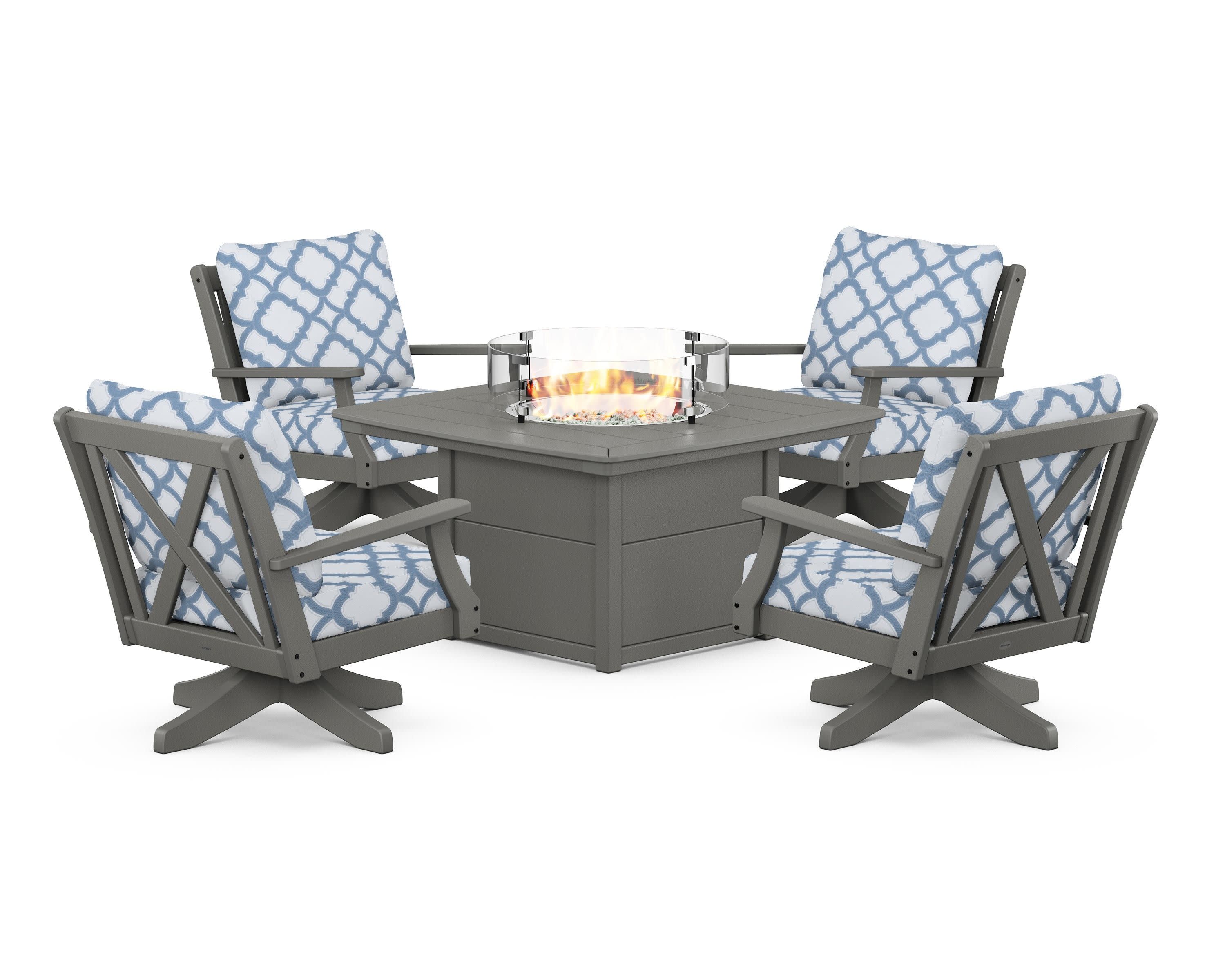 Braxton 5-Piece Deep Seating Swivel Conversation Set with Fire Pit Table