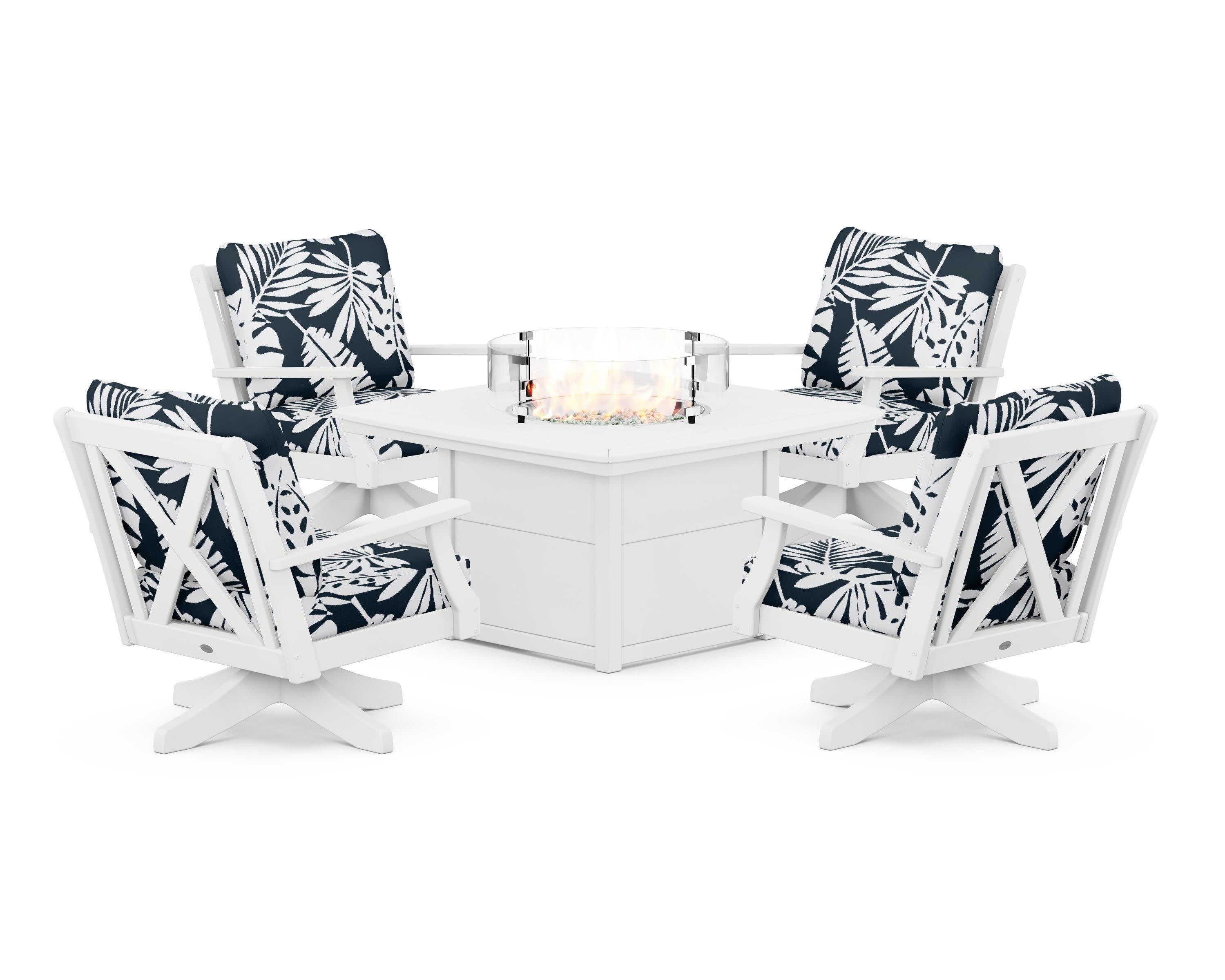 Braxton 5-Piece Deep Seating Swivel Conversation Set with Fire Pit Table