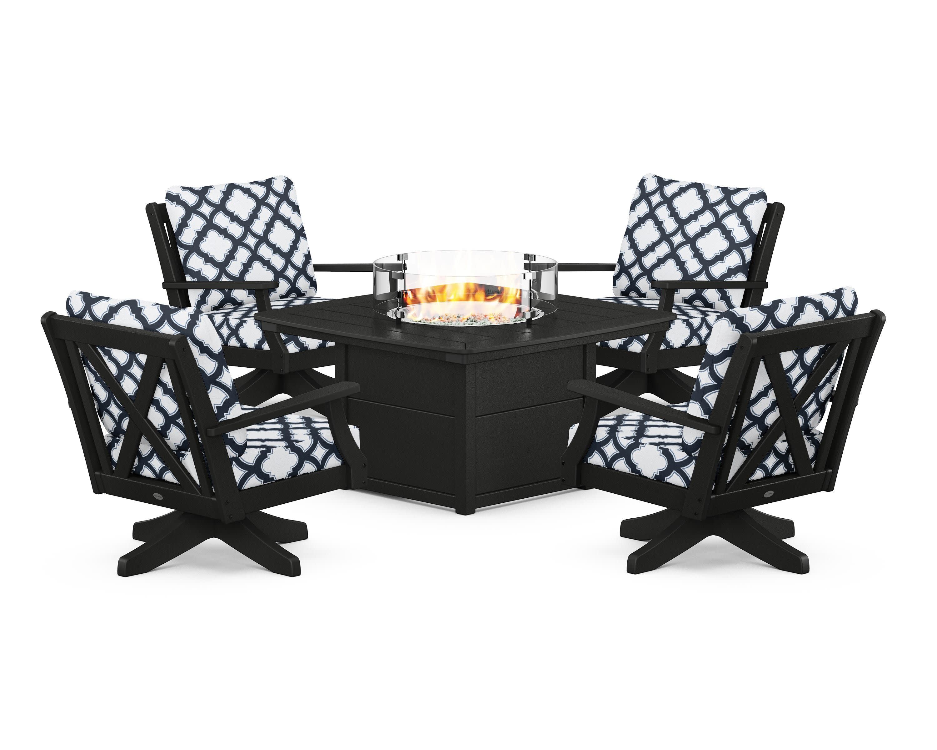 Braxton 5-Piece Deep Seating Swivel Conversation Set with Fire Pit Table