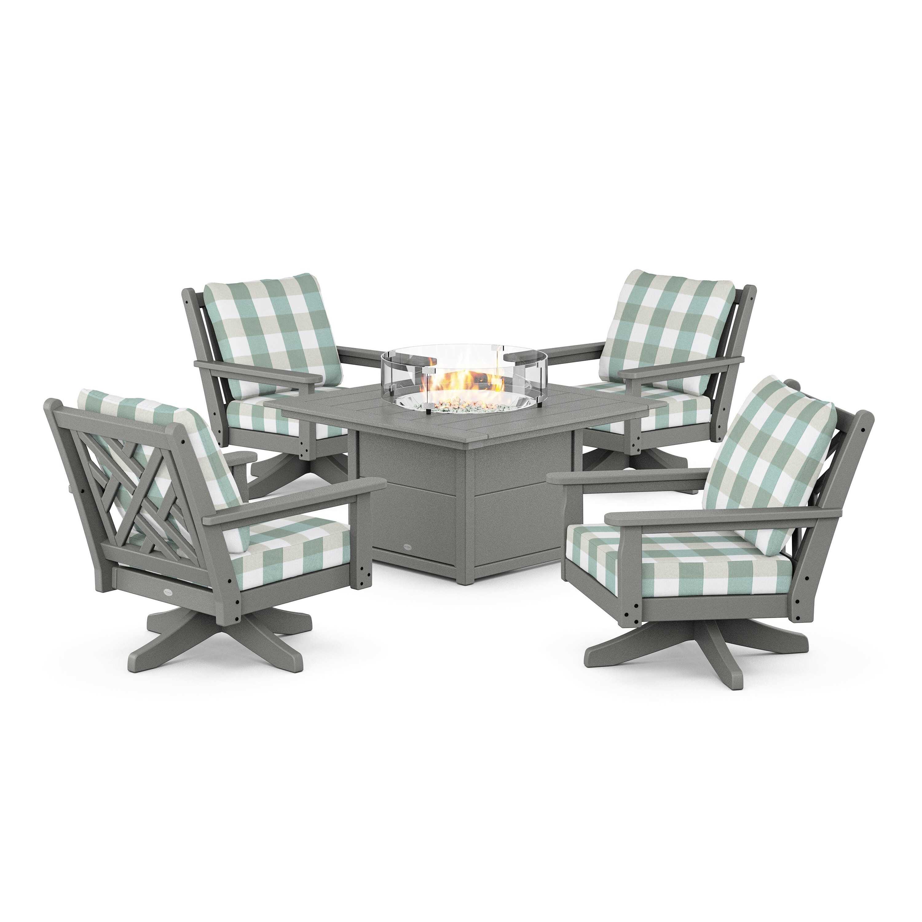 Chippendale 5-Piece Deep Seating Swivel Conversation Set with Fire Pit Table