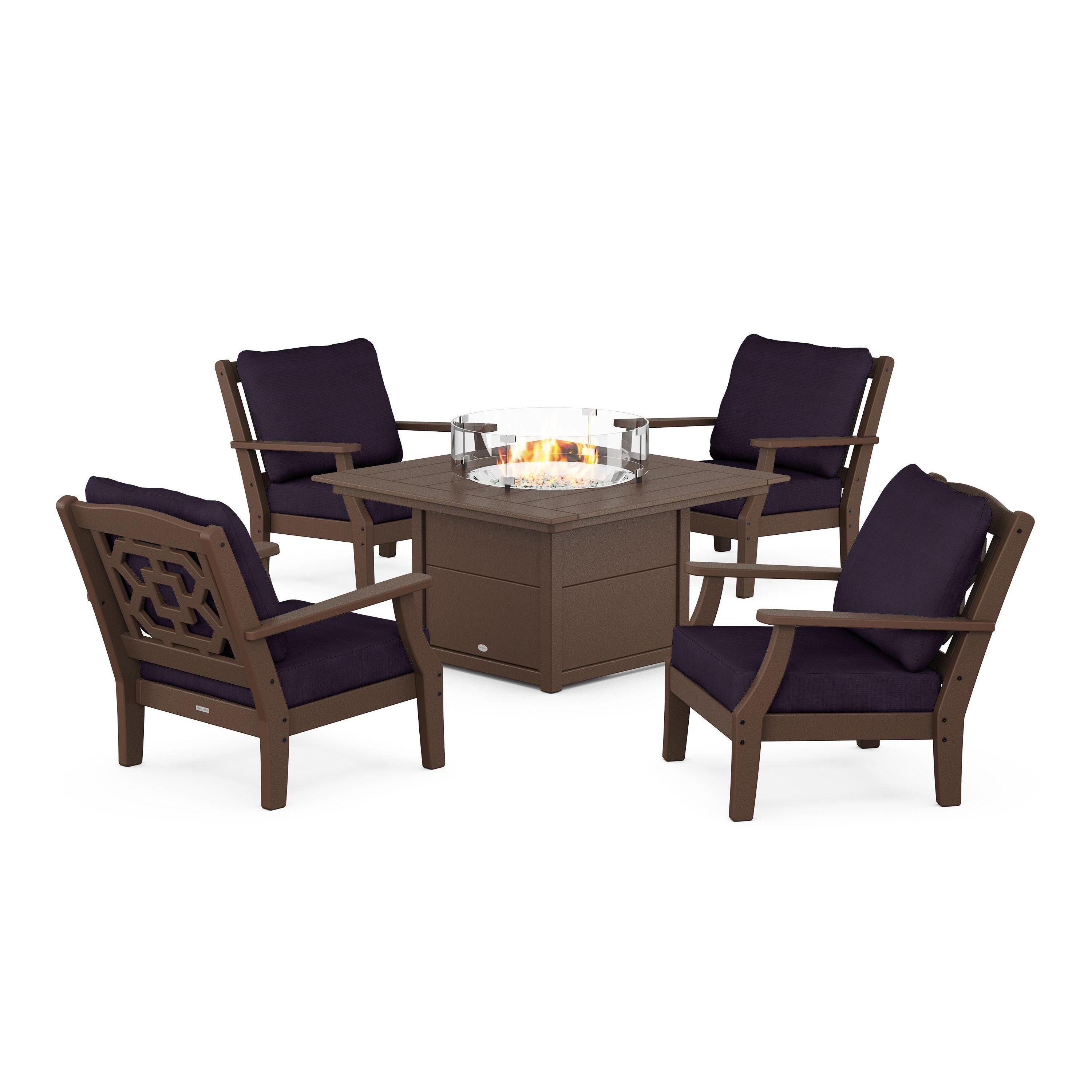 Chinoiserie 5-Piece Deep Seating Set with Fire Pit Table