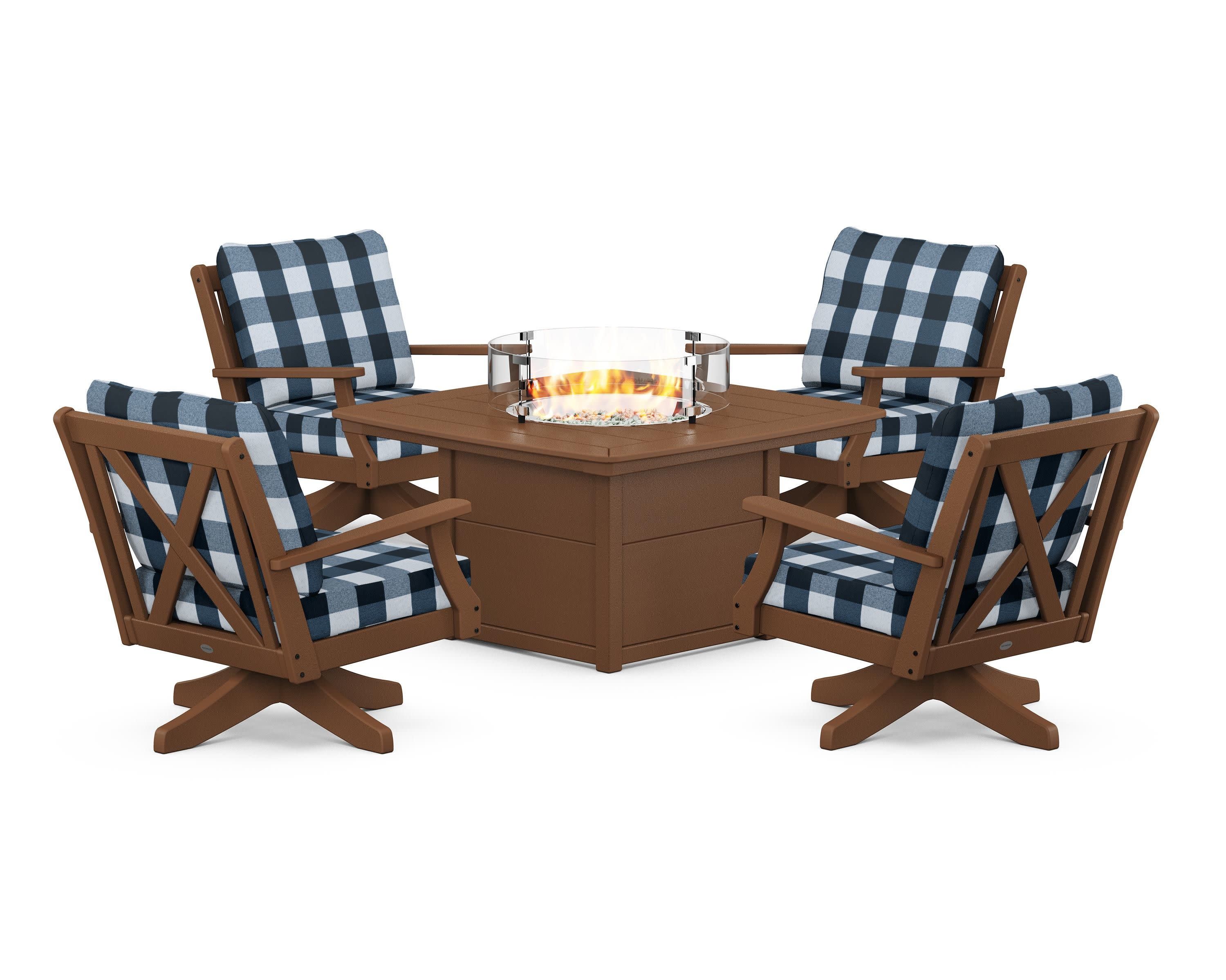 Braxton 5-Piece Deep Seating Swivel Conversation Set with Fire Pit Table