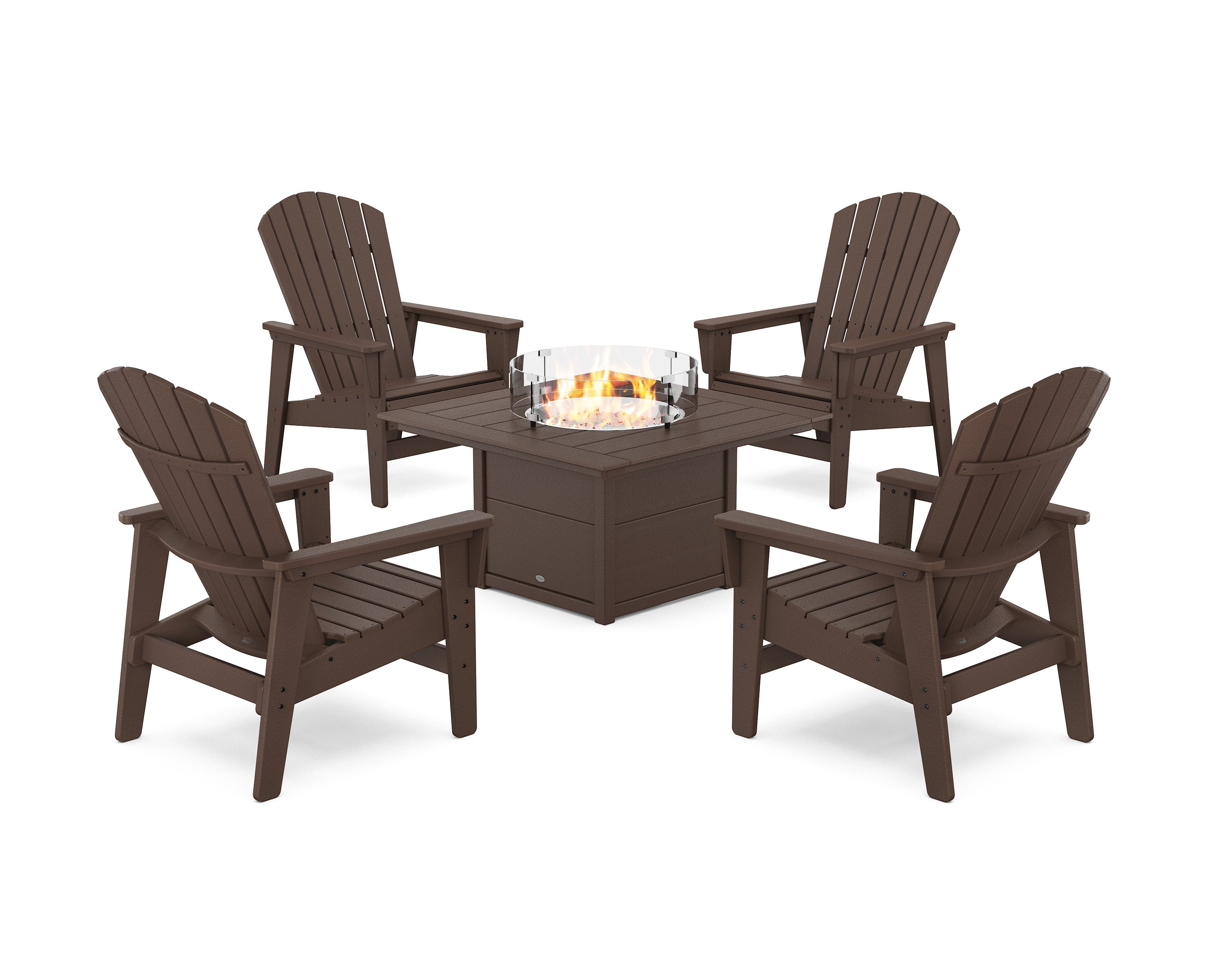 5-Piece Nautical Grand Upright Adirondack Conversation Set with Fire Pit Table