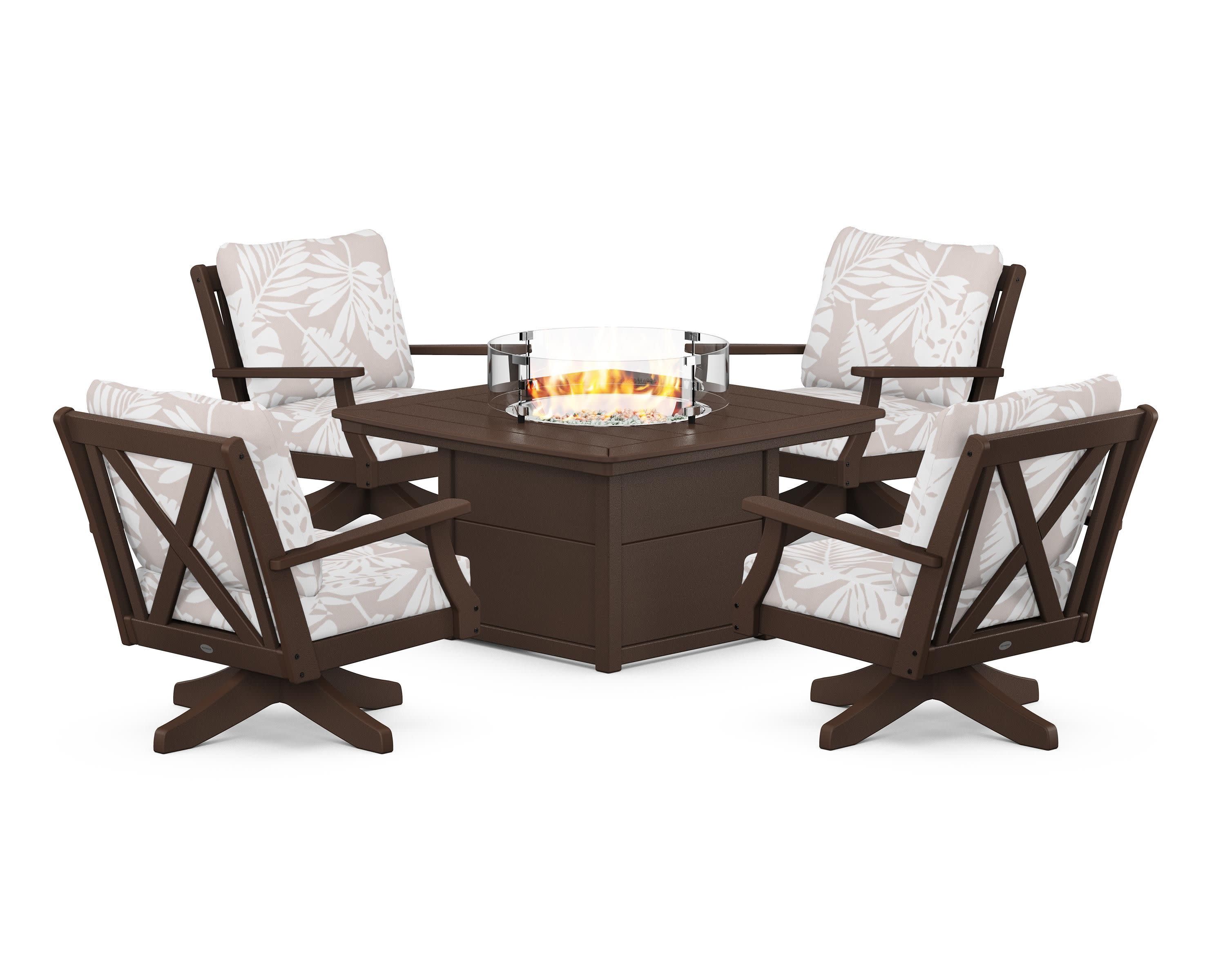 Braxton 5-Piece Deep Seating Swivel Conversation Set with Fire Pit Table