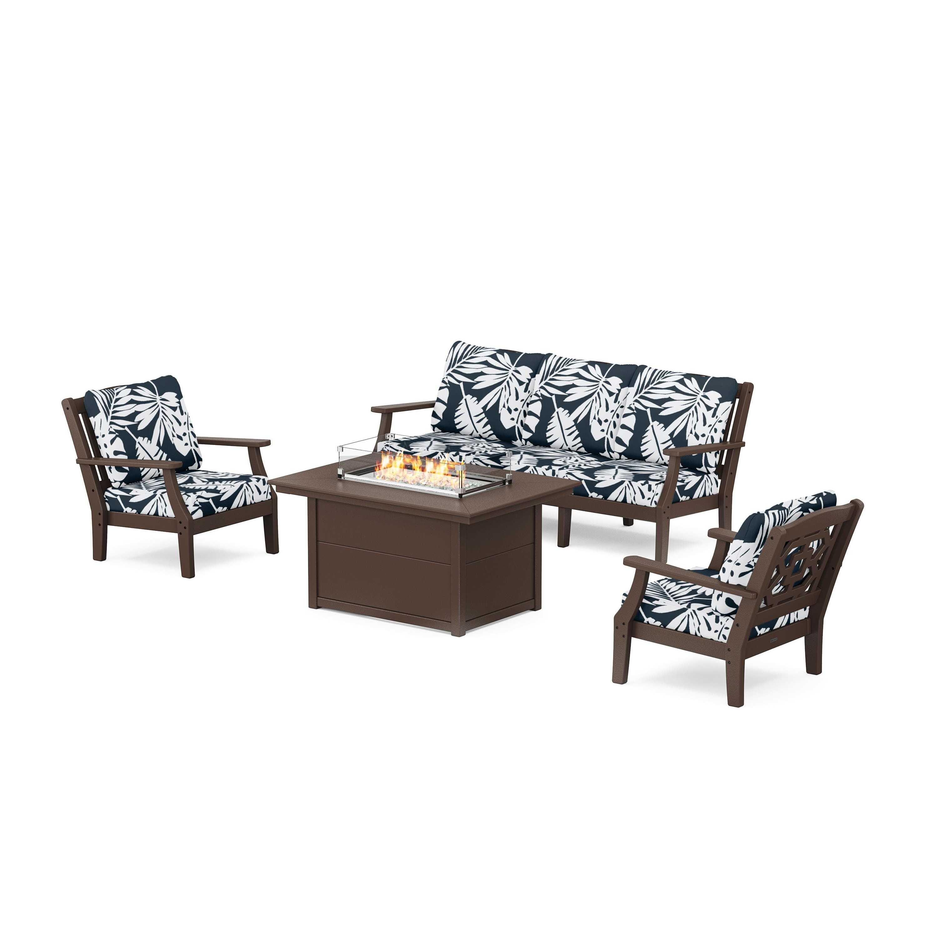 Chinoiserie Deep Seating Fire Pit Table Set