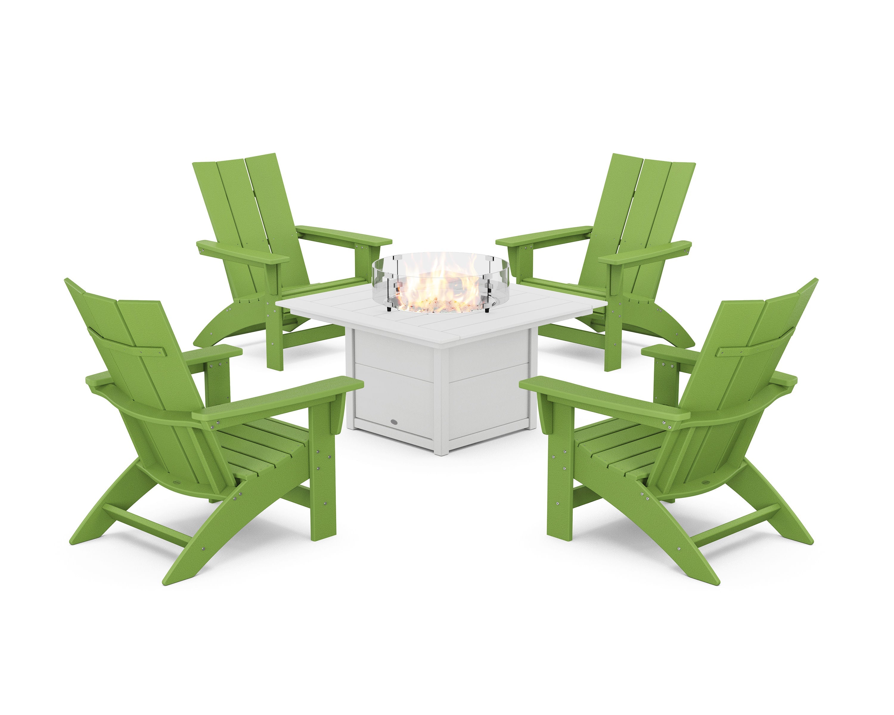 5-Piece Modern Grand Adirondack Conversation Set with Fire Pit Table