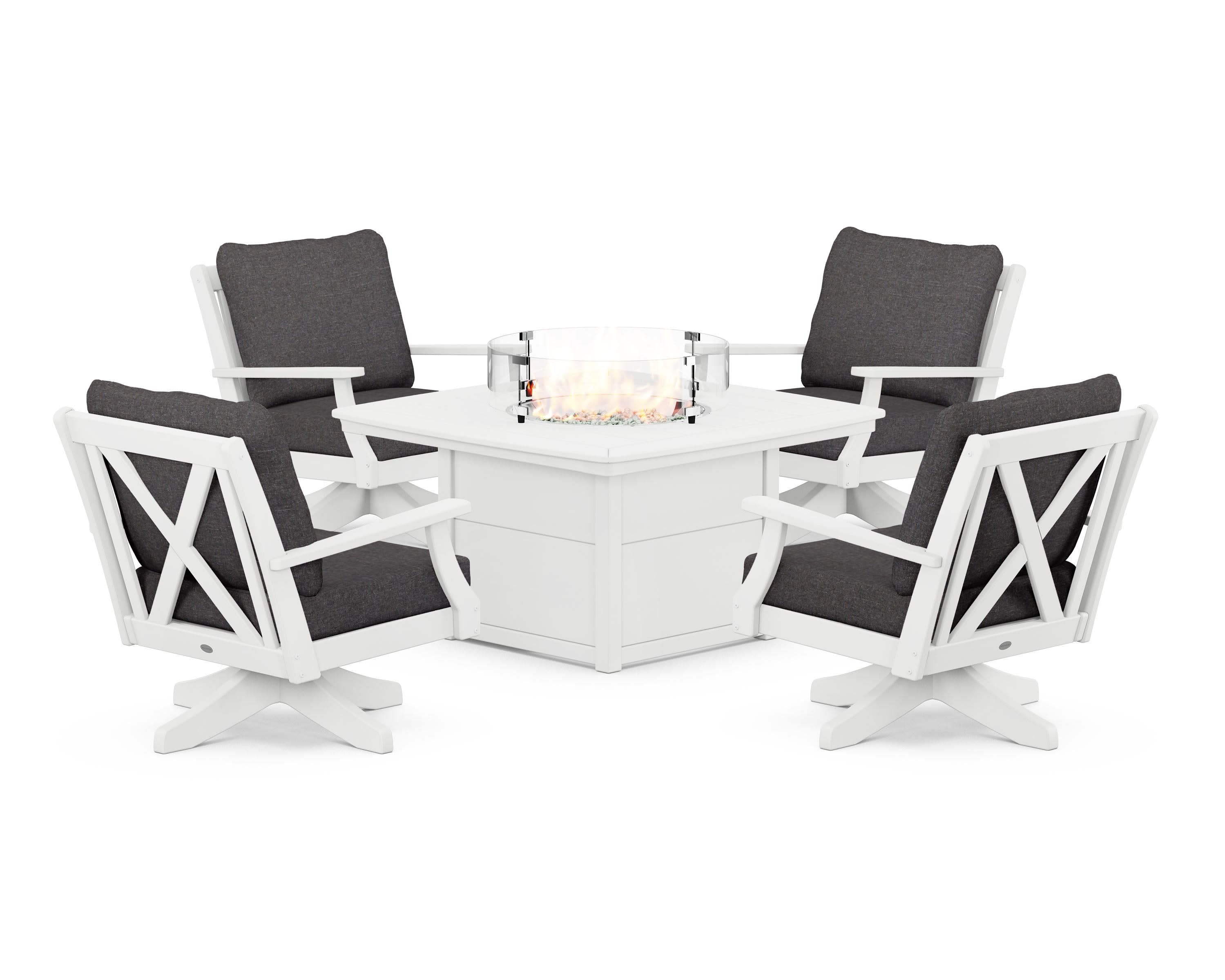 Braxton 5-Piece Deep Seating Swivel Conversation Set with Fire Pit Table