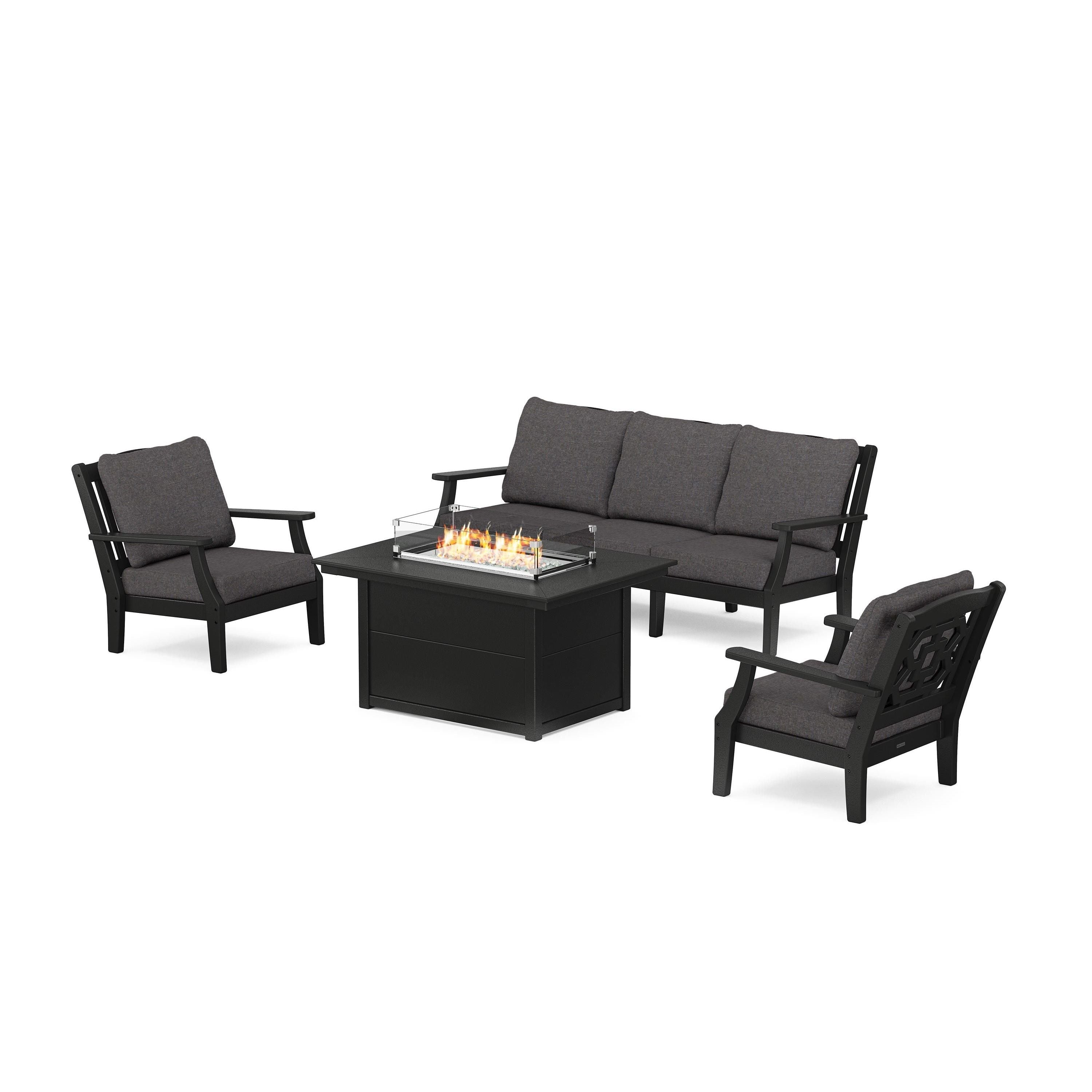 Chinoiserie Deep Seating Fire Pit Table Set