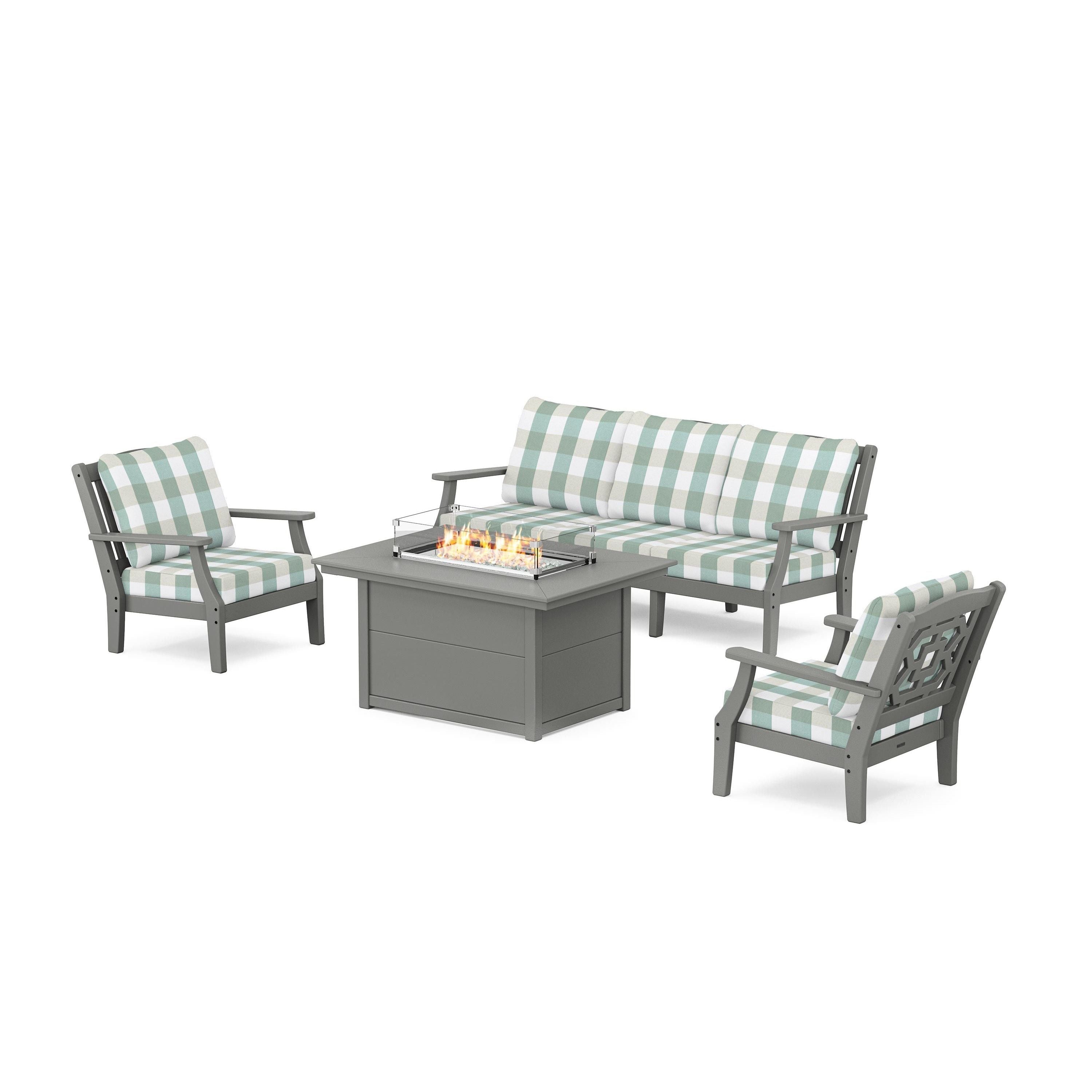 Chinoiserie Deep Seating Fire Pit Table Set