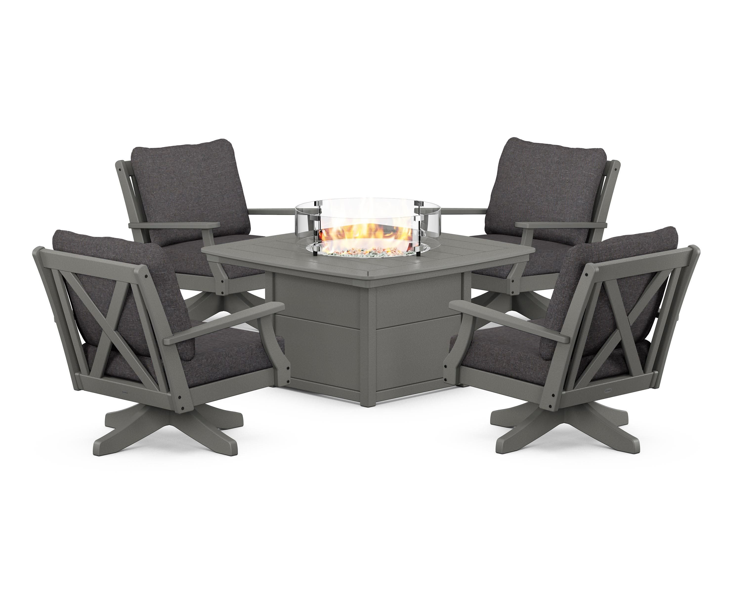 Braxton 5-Piece Deep Seating Swivel Conversation Set with Fire Pit Table